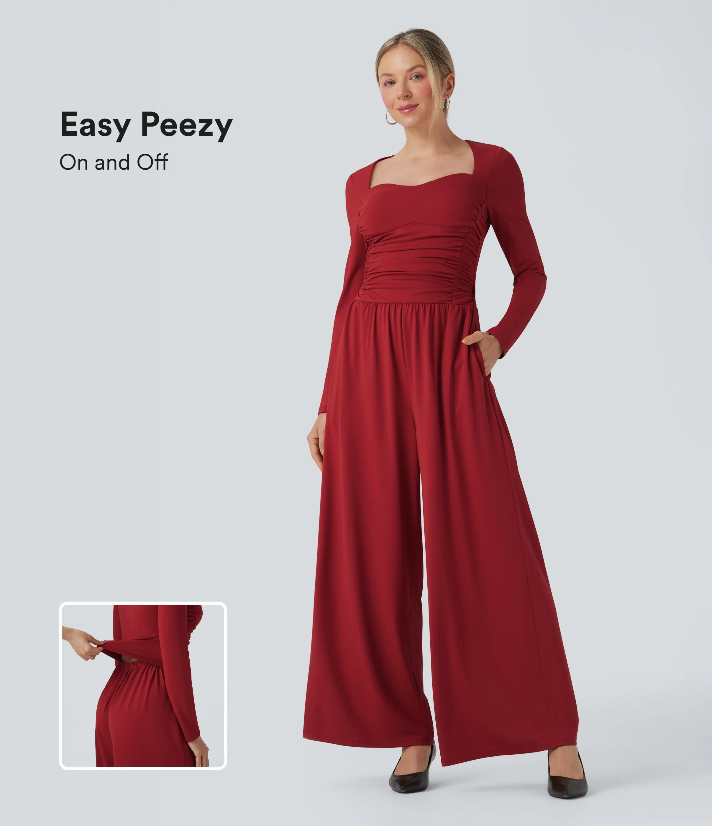 Halara Jumpsuit casual fruncido de manga larga con escote corazón y bolsillos - Edición Easy Peezy - Emboldened - L(regular) sold by Halara product image thumbnail 2