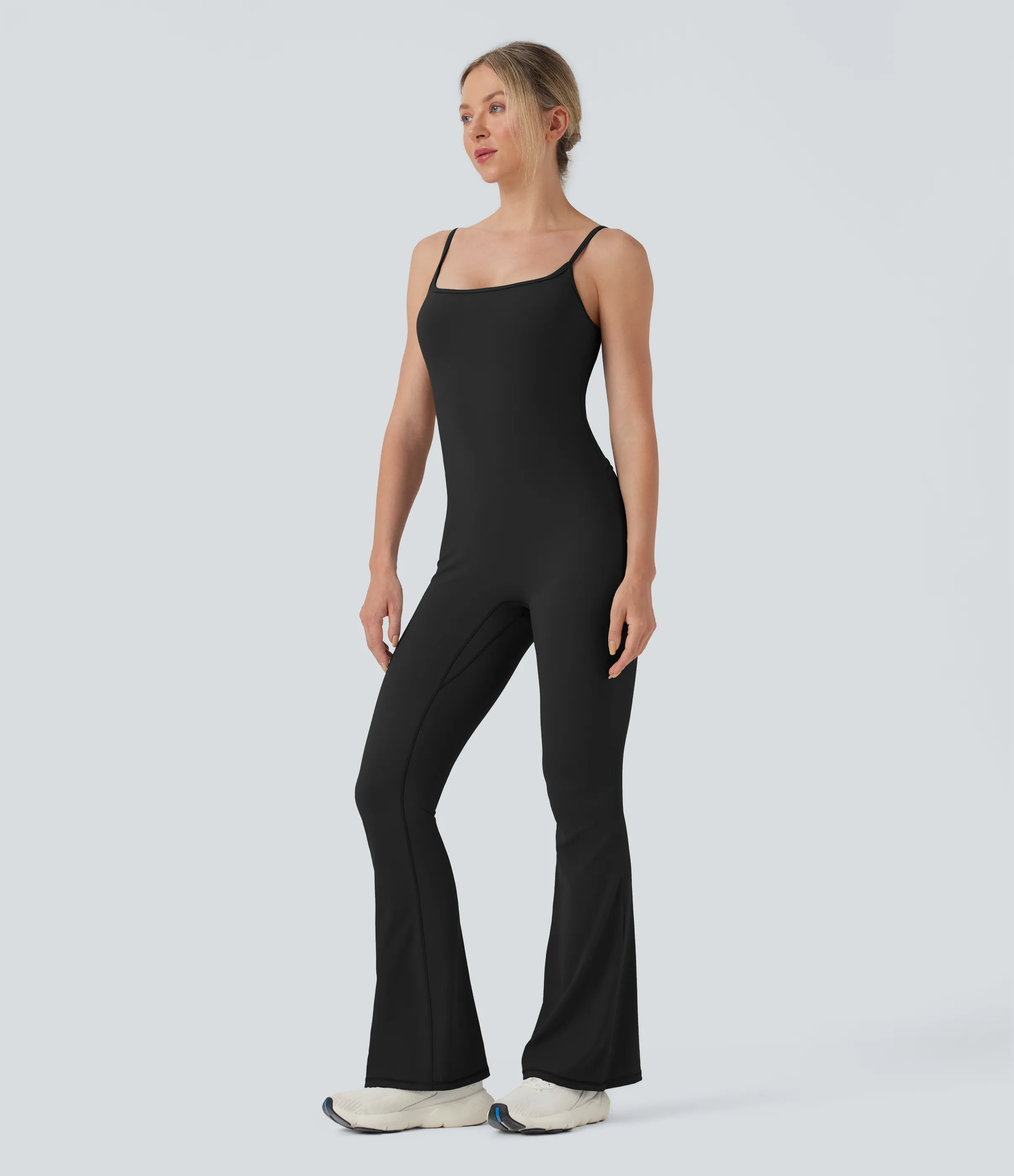 Halara Jumpsuit de yoga tipo camisola acampanado con sujetador incorporado SoftlyZero™ - Easy Peezy UPF50+ - Black - L(regular) sold by Halara product image thumbnail 4