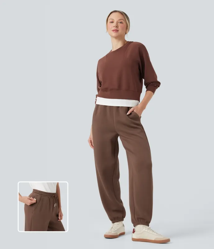 Halara Joggers casuales de tiro medio con cordón y bolsillos - Cocoa Brown - XS(regular) sold by Halara