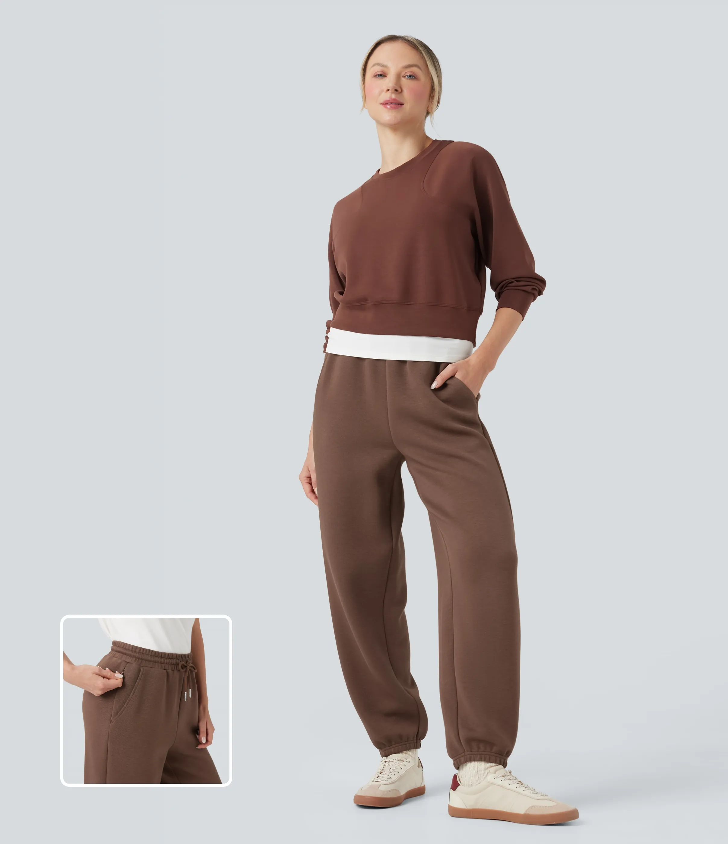Halara Joggers casuales de tiro medio con cordón y bolsillos - Cocoa Brown - XS(regular) sold by Halara product image thumbnail 2