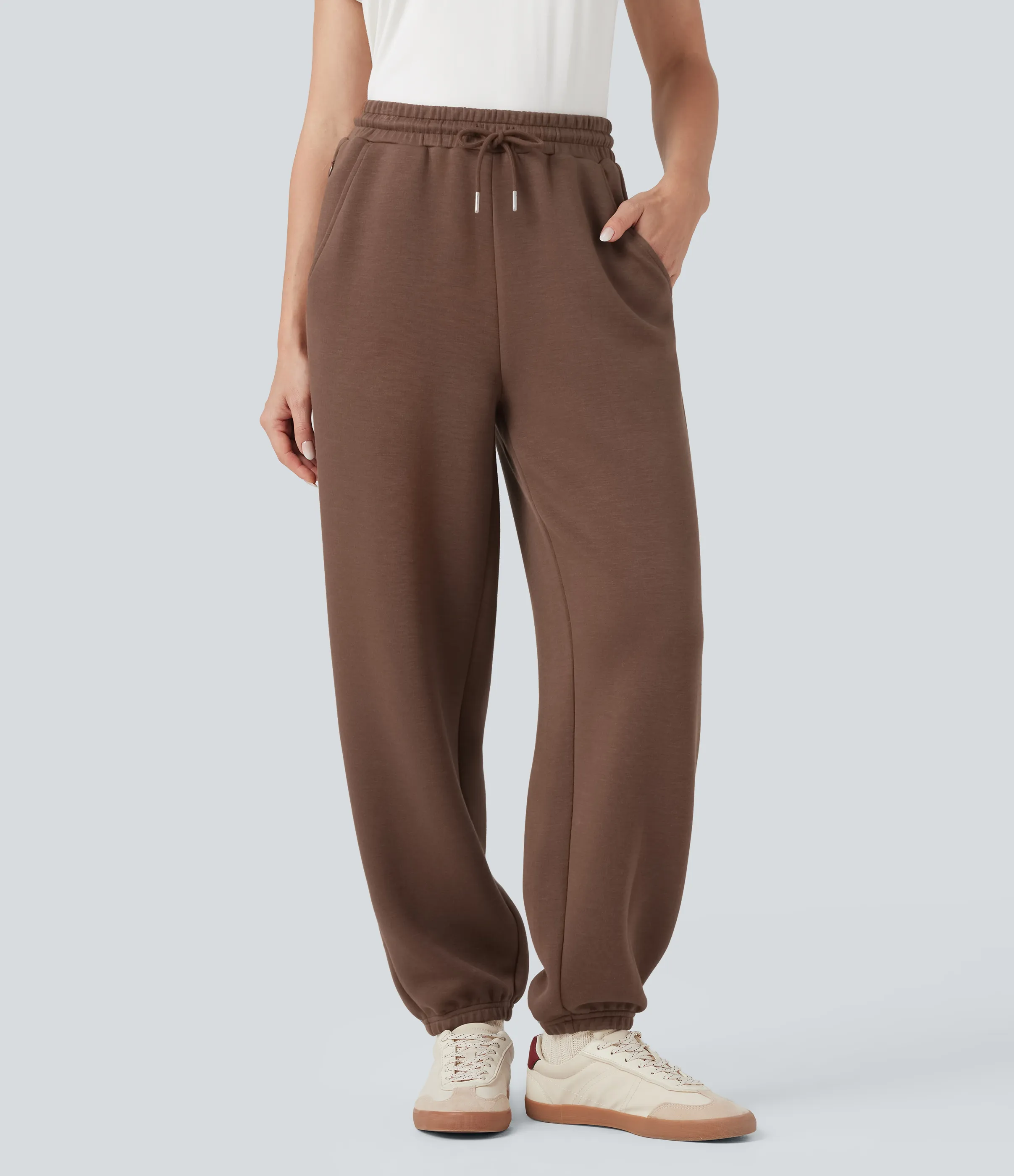 Halara Joggers casuales de tiro medio con cordón y bolsillos - Cocoa Brown - XS(regular) sold by Halara product image thumbnail 3