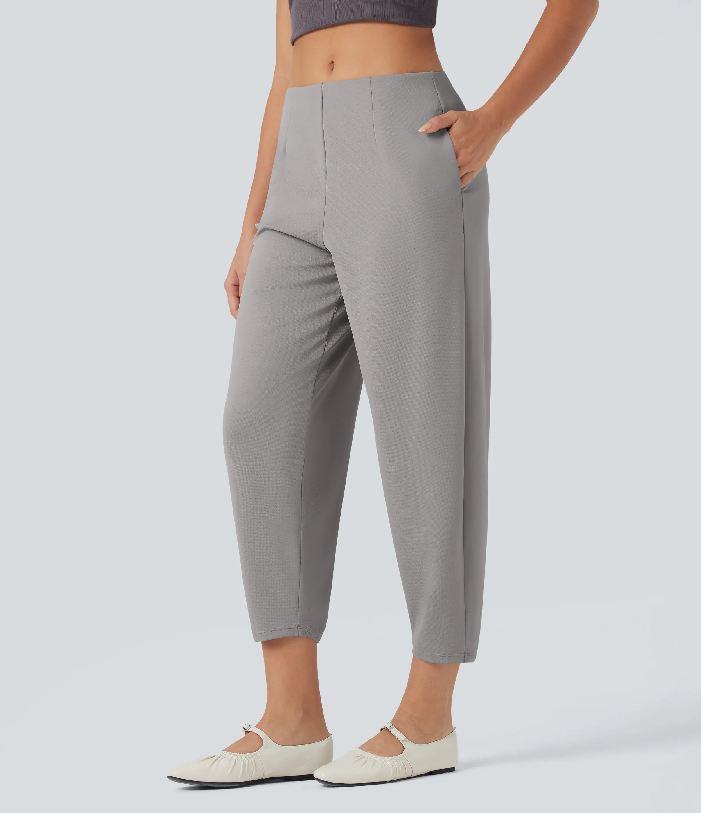 Halara Pantalones de oficina crepé Halara Flex™ cónicos de tiro medio con bolsillos - Paloma - XS(regular) sold by Halara product image thumbnail 4