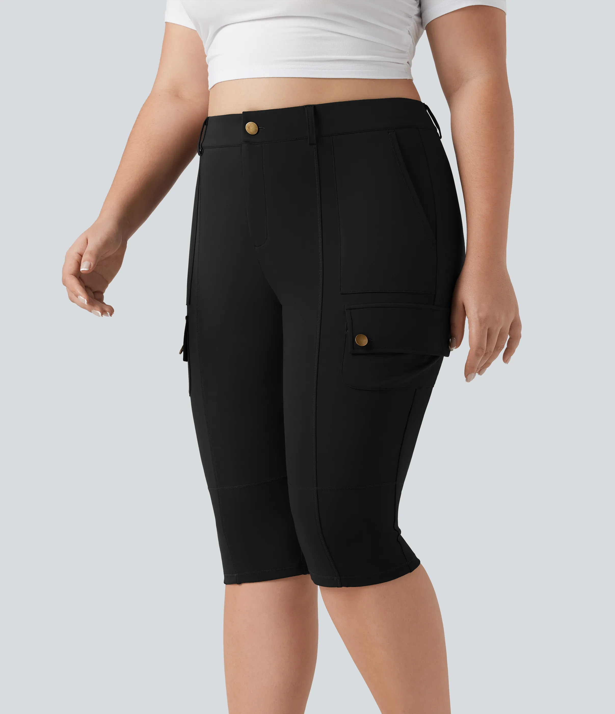 Halara Pantalones cargo casuales ajustados de tiro alto con bolsillos en talla grande - Black - 2X sold by Halara product image thumbnail 4