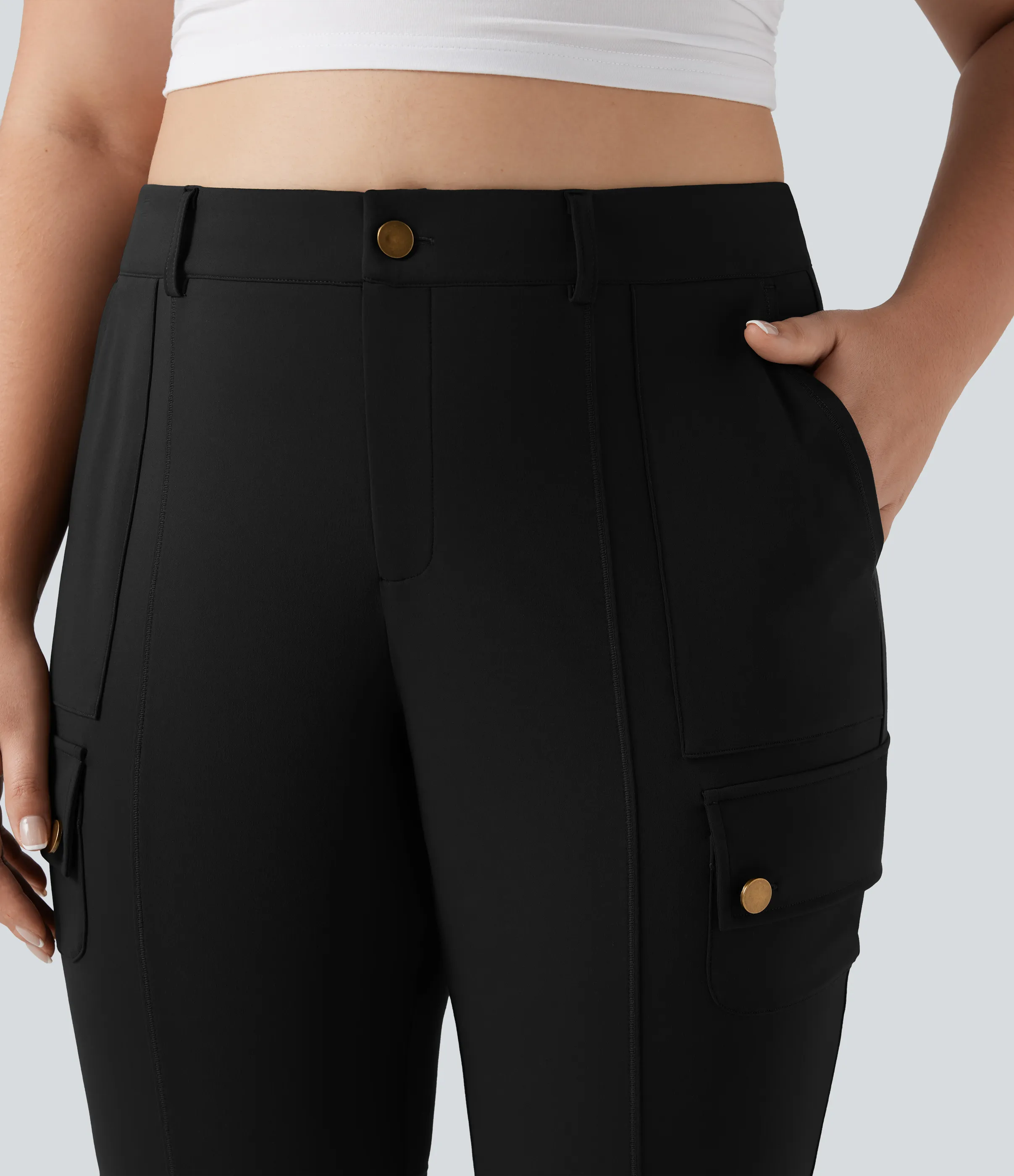 Halara Pantalones cargo casuales ajustados de tiro alto con bolsillos en talla grande - Black - 2X sold by Halara product image thumbnail 5