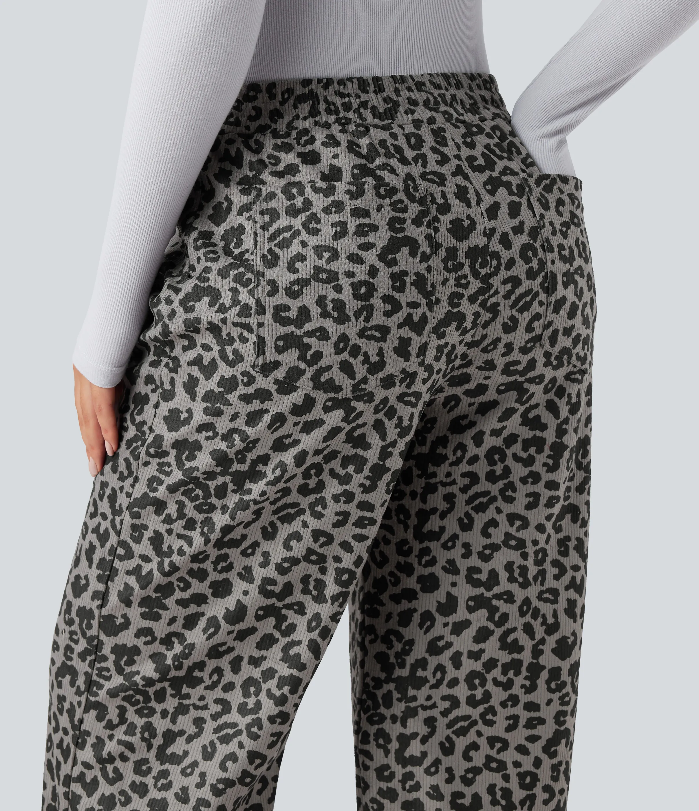Halara Pantalones holgados casuales de pana con estampado de leopardo y tiro alto con bolsillos - Sage Leopard - XL(tall) sold by Halara product image thumbnail 5