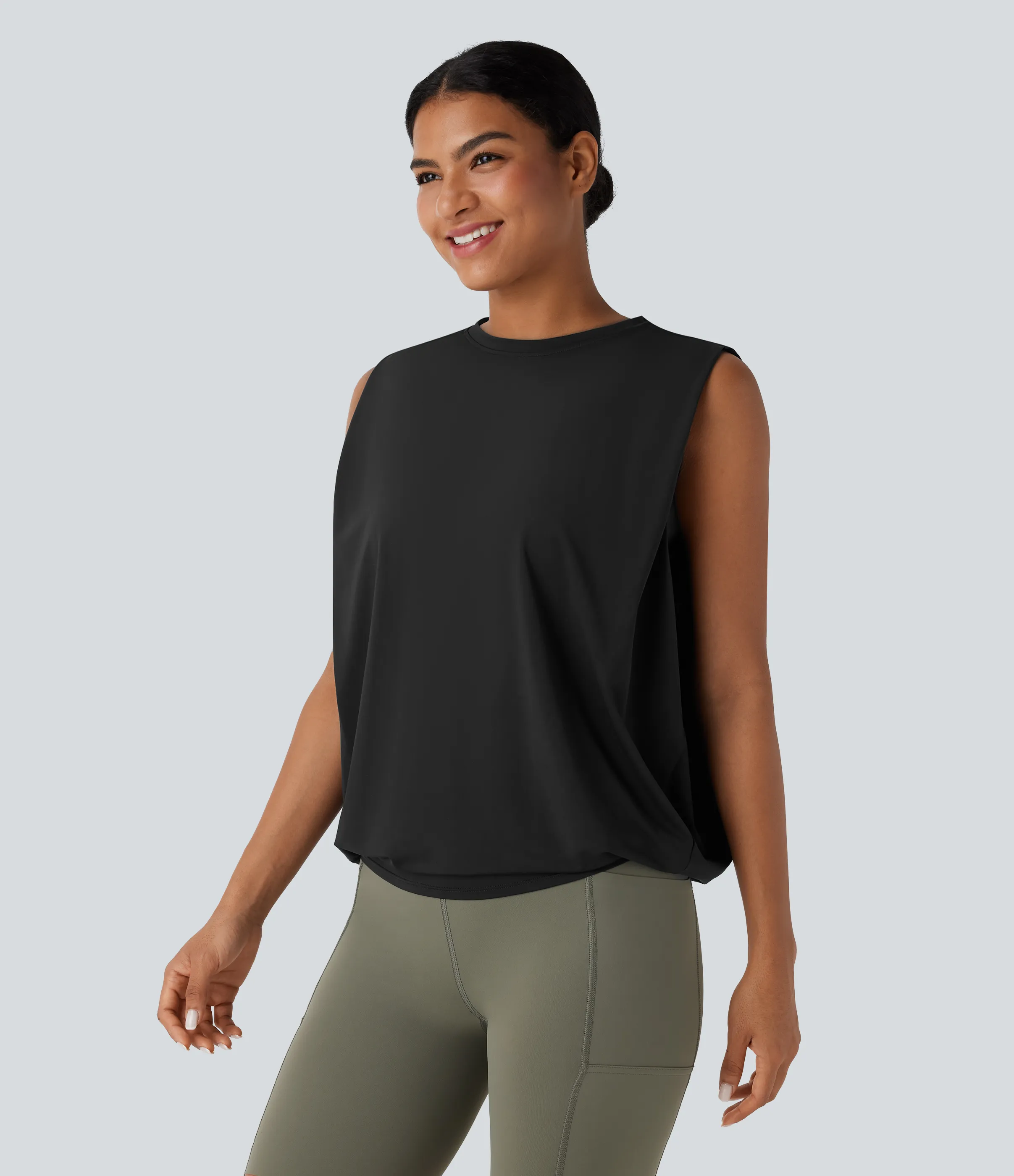 Halara Camiseta yoga cuello redondo fruncido tacto fresco - UPF 50+ - Black - XL sold by Halara product image thumbnail 4