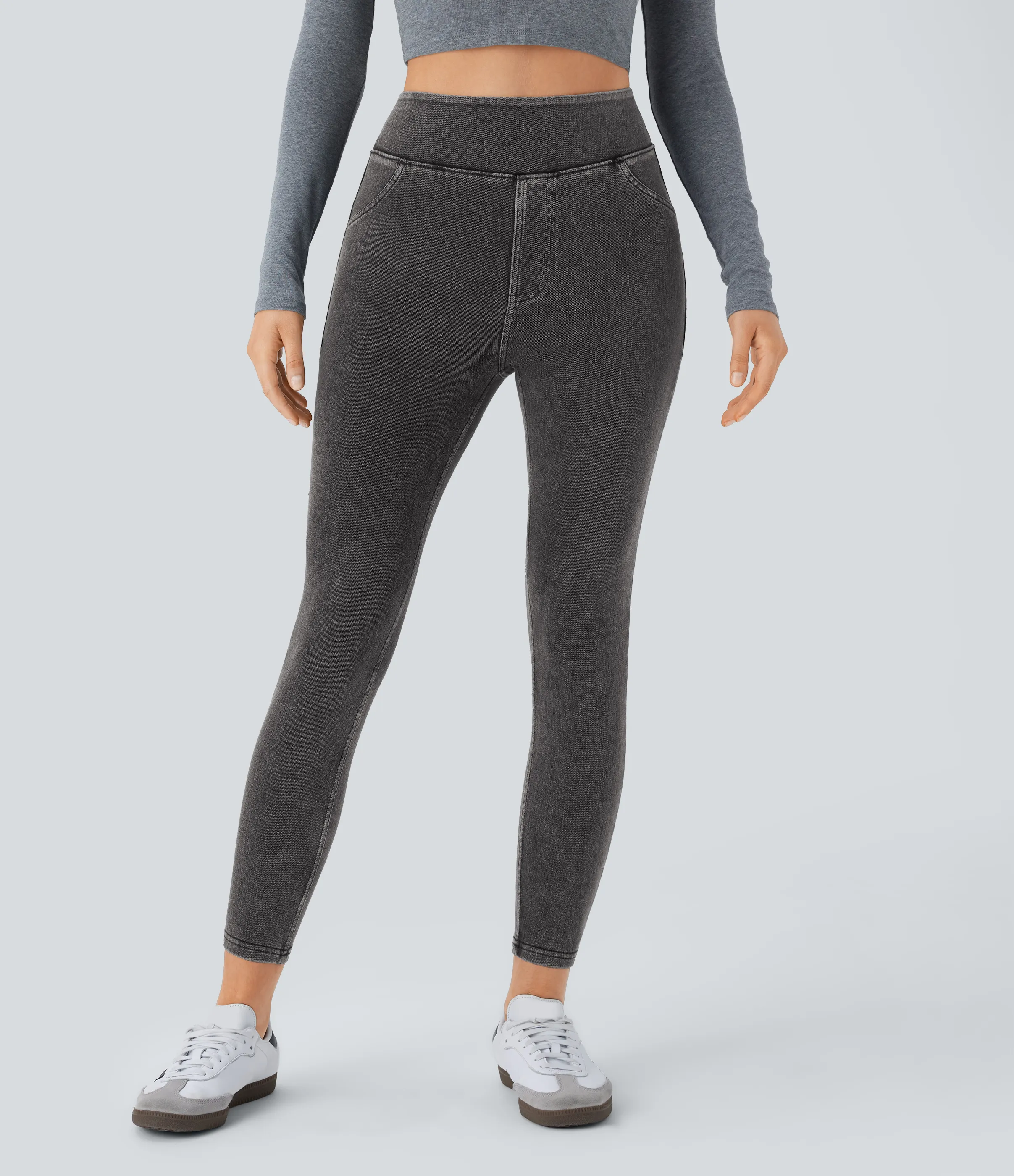 Halara Leggings Halara Flex™ Denim mezclilla elástico bolsillo lateral trasero tiro alto - Hemp Black Denim - L(full_length) sold by Halara product image thumbnail 3