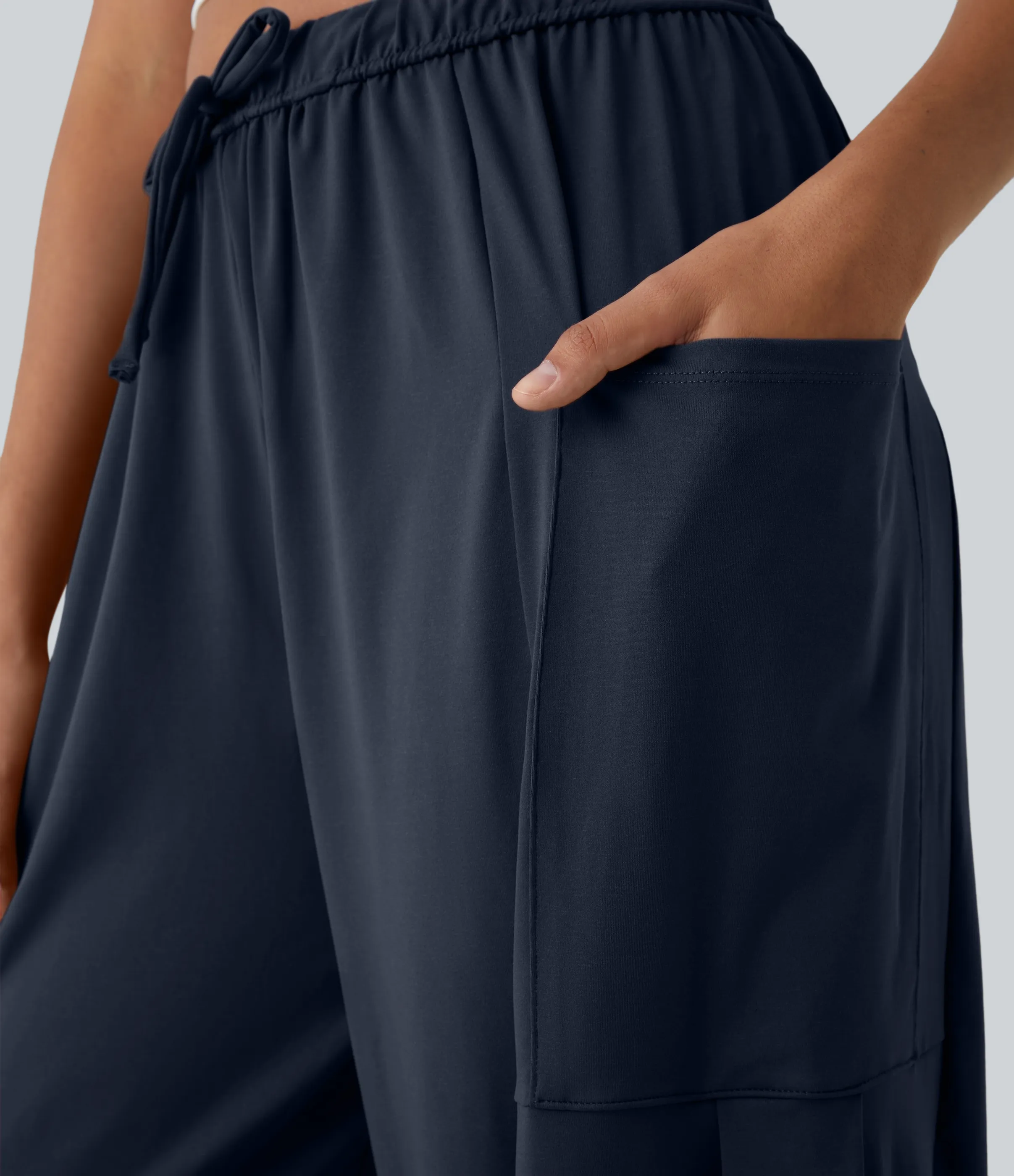 Halara Pantalón pierna ancha fluido palazzo bolsillo lateral cordón ajustable cintura elástica tiro medio - Dark Sapphire - M(regular) sold by Halara product image thumbnail 5