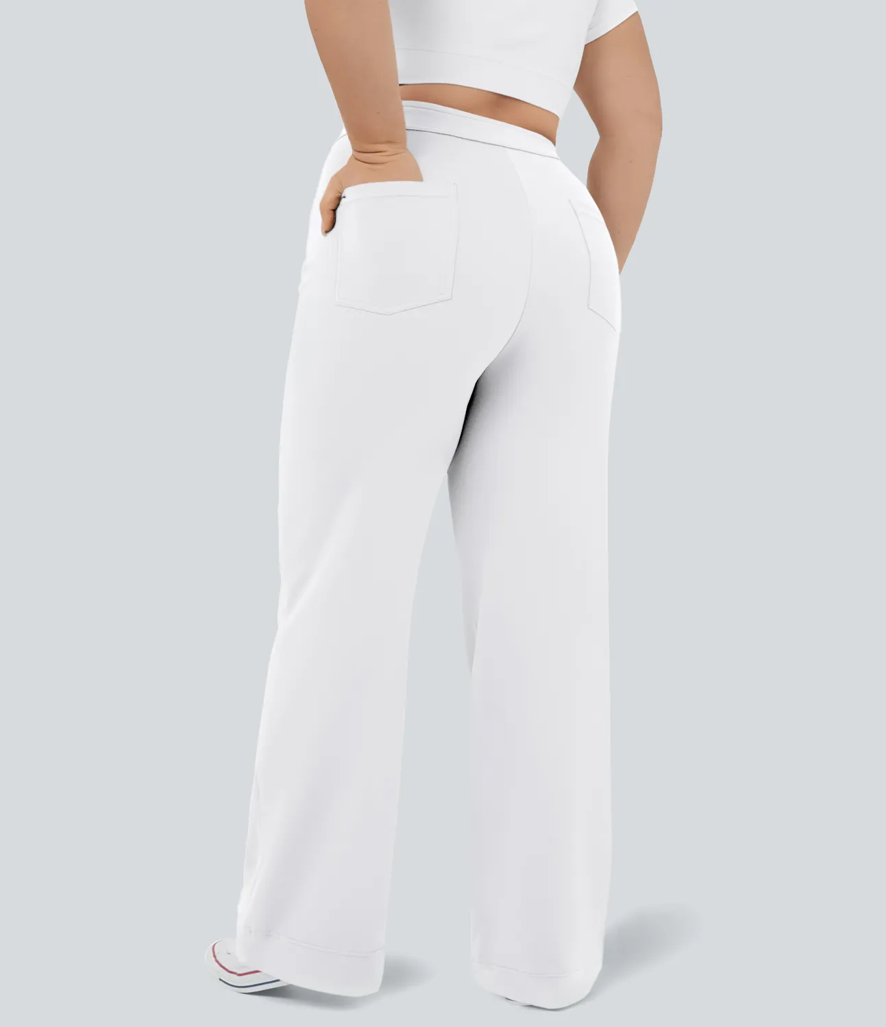 Halara Pantalón tiro alto botón múltiple bolsillo pierna recta talla grande - White - 3X sold by Halara product image thumbnail 3