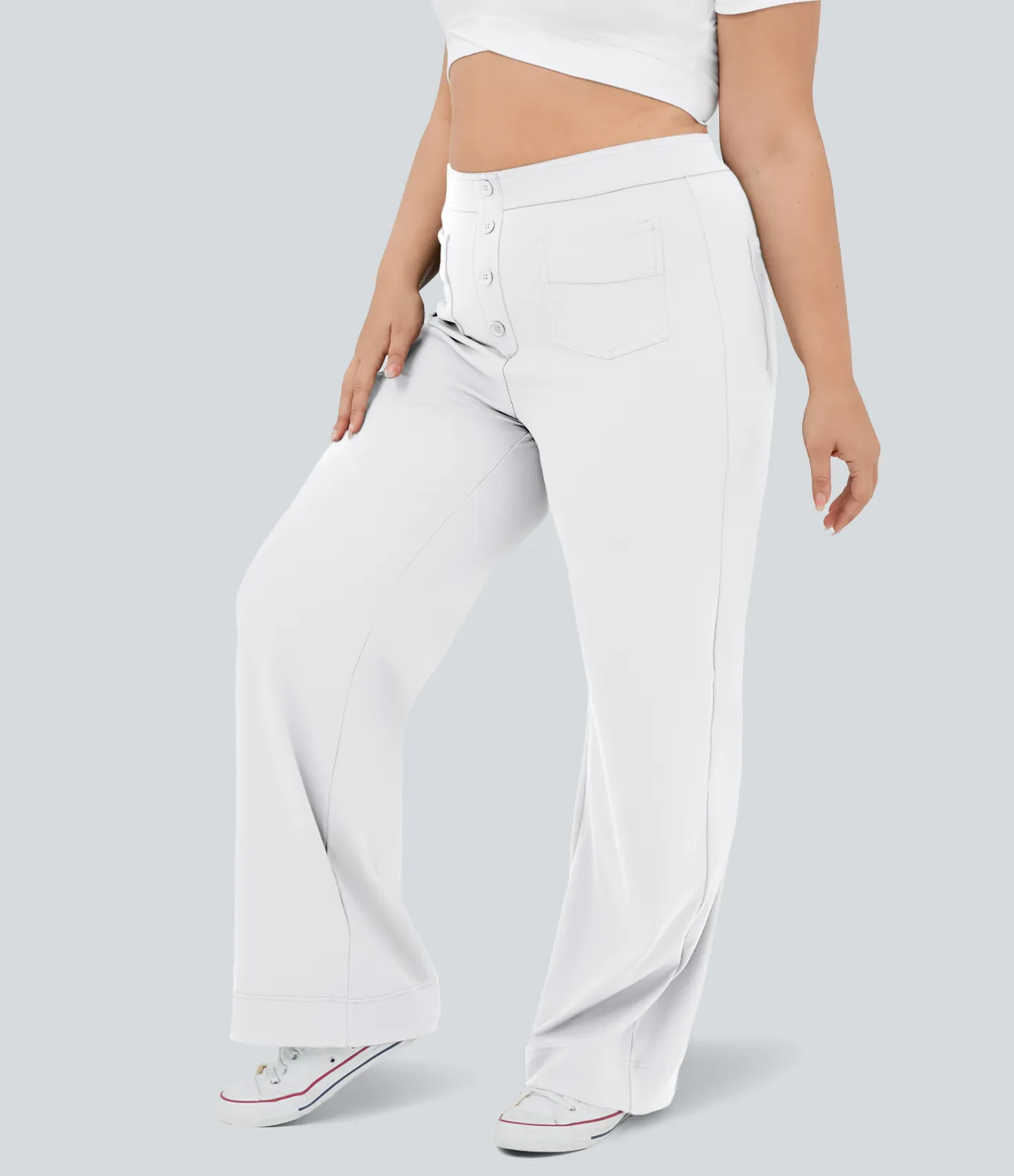 Halara Pantalón tiro alto botón múltiple bolsillo pierna recta talla grande - White - 3X sold by Halara product image thumbnail 4