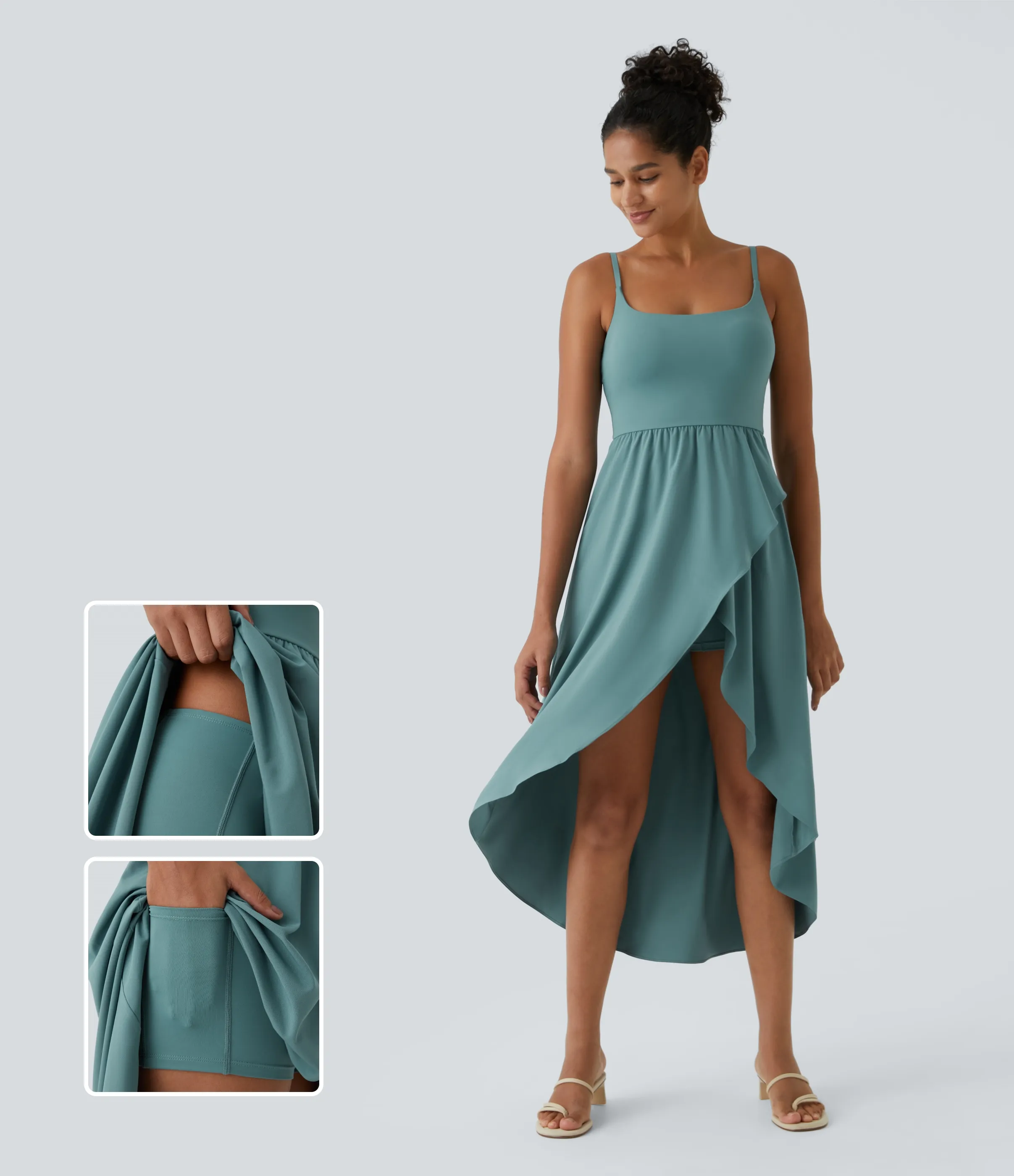 Halara Vestido Midi Breezeful™ 2 piezas tiro alto bajo sin espalda holgado secado rápido bolsillo lateral - Stone Blue - XL sold by Halara product image thumbnail 2