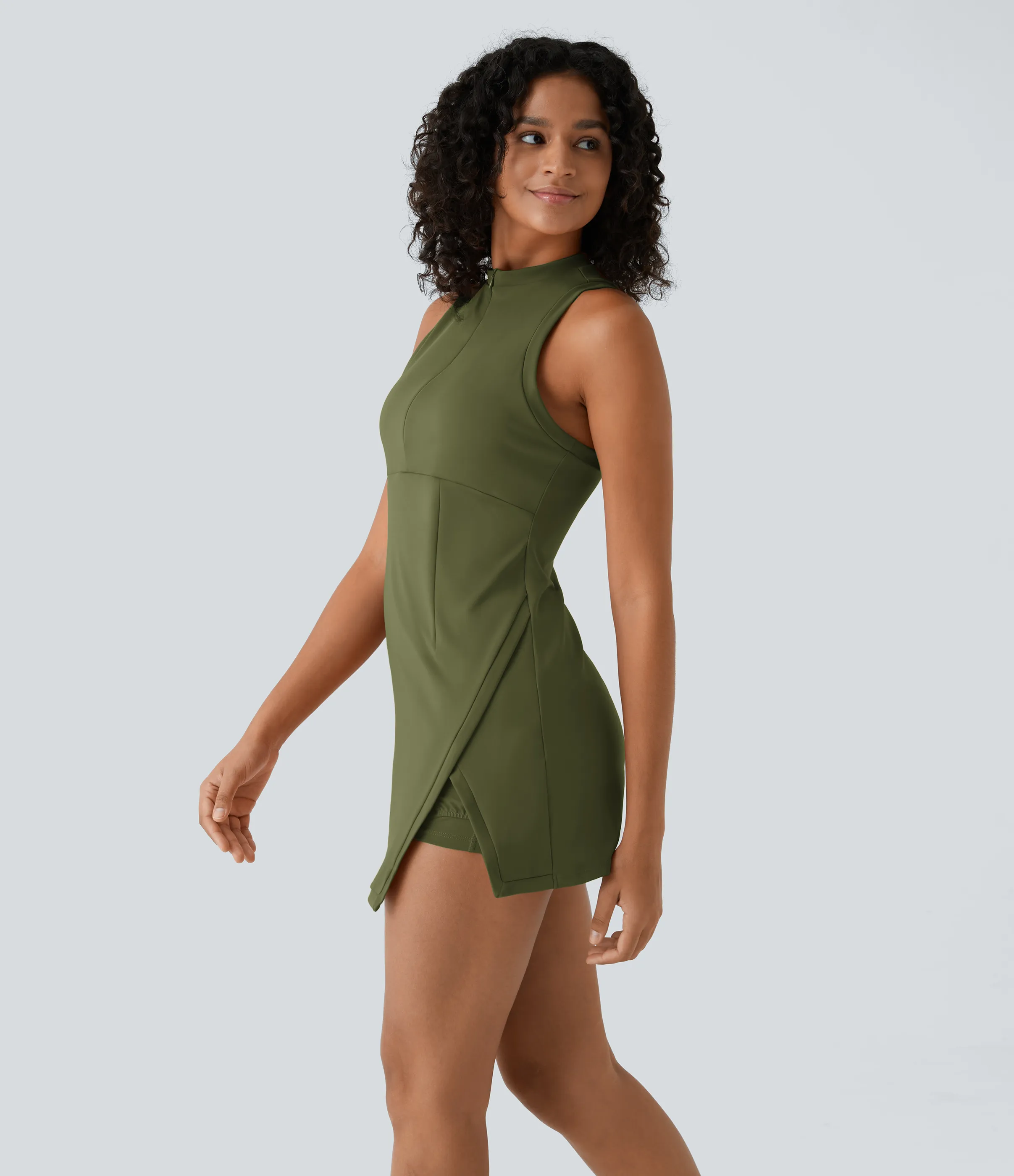 Halara Mini vestido tenis 2 piezas bolsillo lateral dividido cremallera sin mangas - Sphagnum - XL sold by Halara product image thumbnail 2