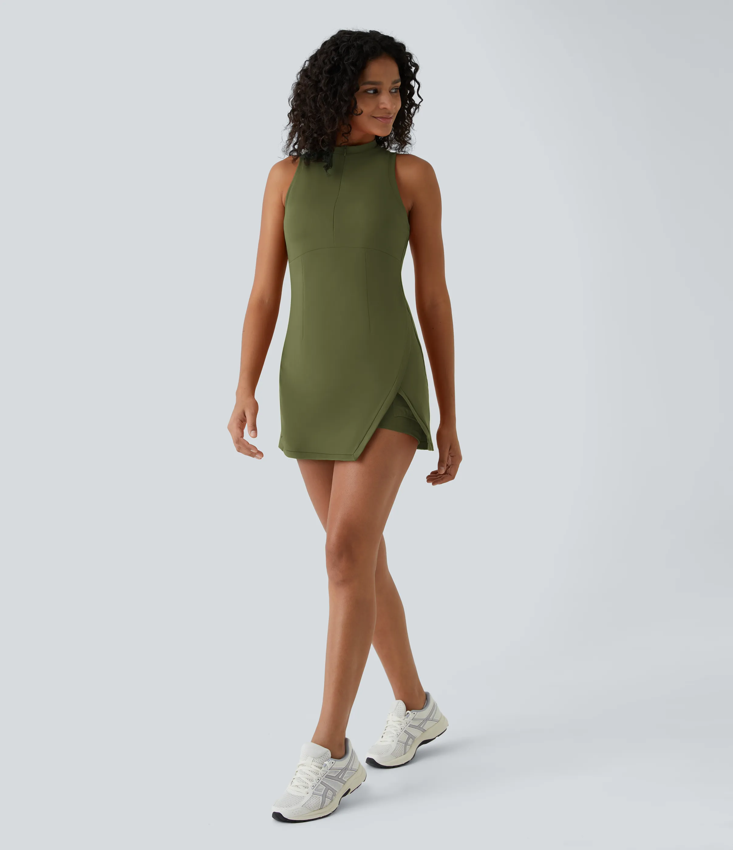 Halara Mini vestido tenis 2 piezas bolsillo lateral dividido cremallera sin mangas - Sphagnum - XL sold by Halara product image thumbnail 5