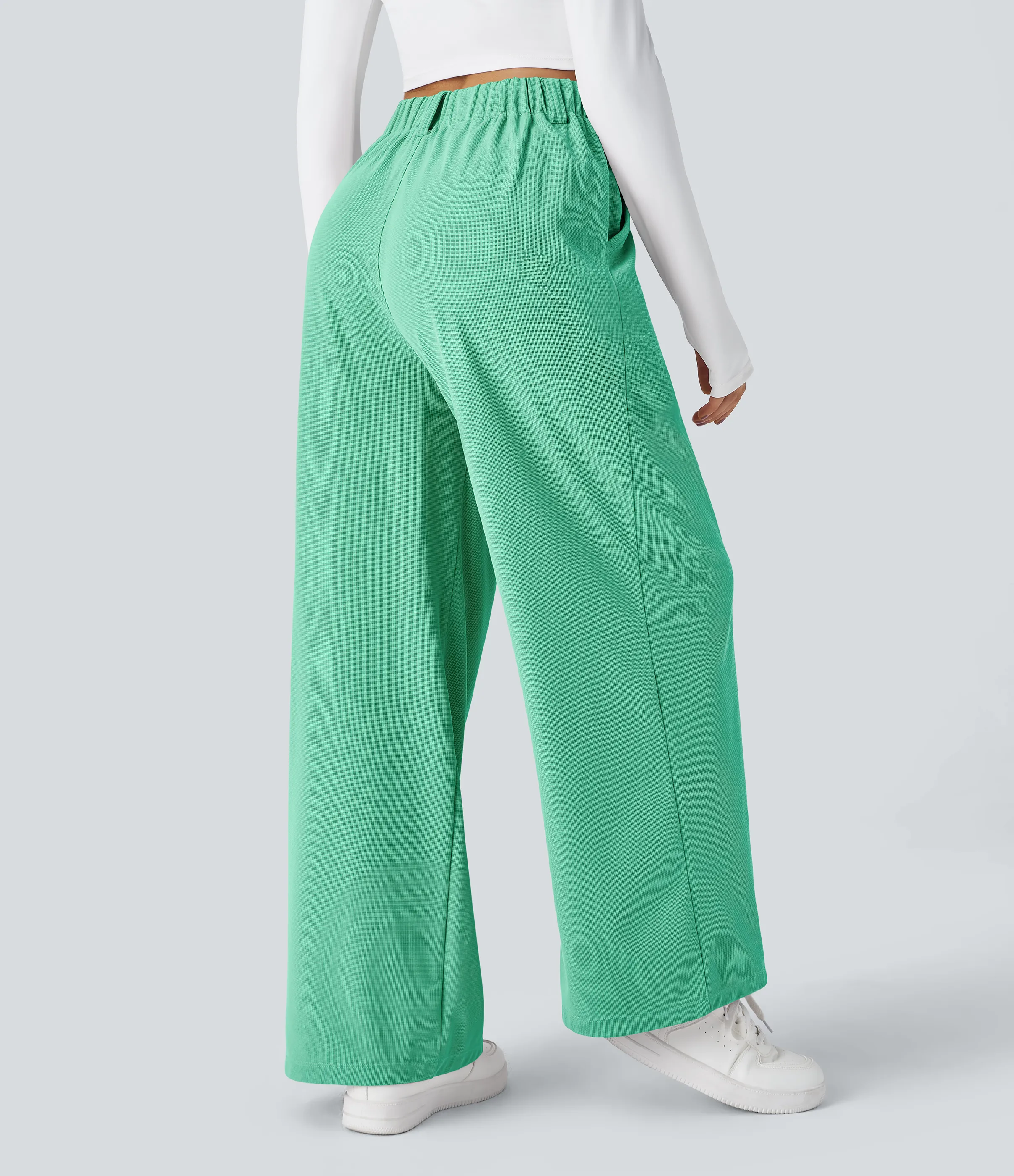 Halara Pantalones Halara Flex™ de oficina anchos plisados de tiro alto con bolsillos en tela tipo gofre - Light Sea Green - XL(regular) sold by Halara product image thumbnail 3