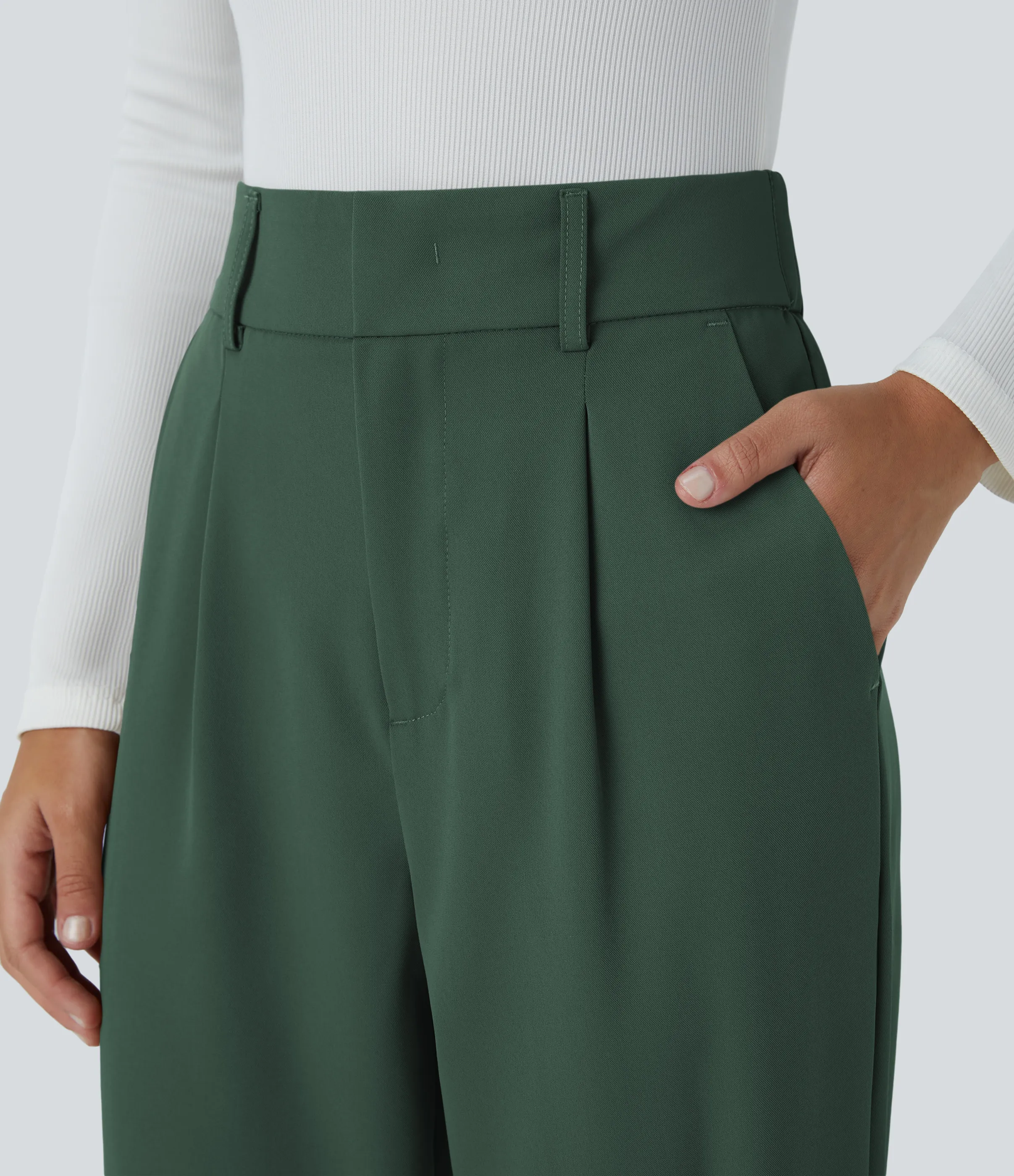 Halara Pantalón oficina ajustado tiro alto bolsillo lateral - Dark Green - M(petite) sold by Halara product image thumbnail 5