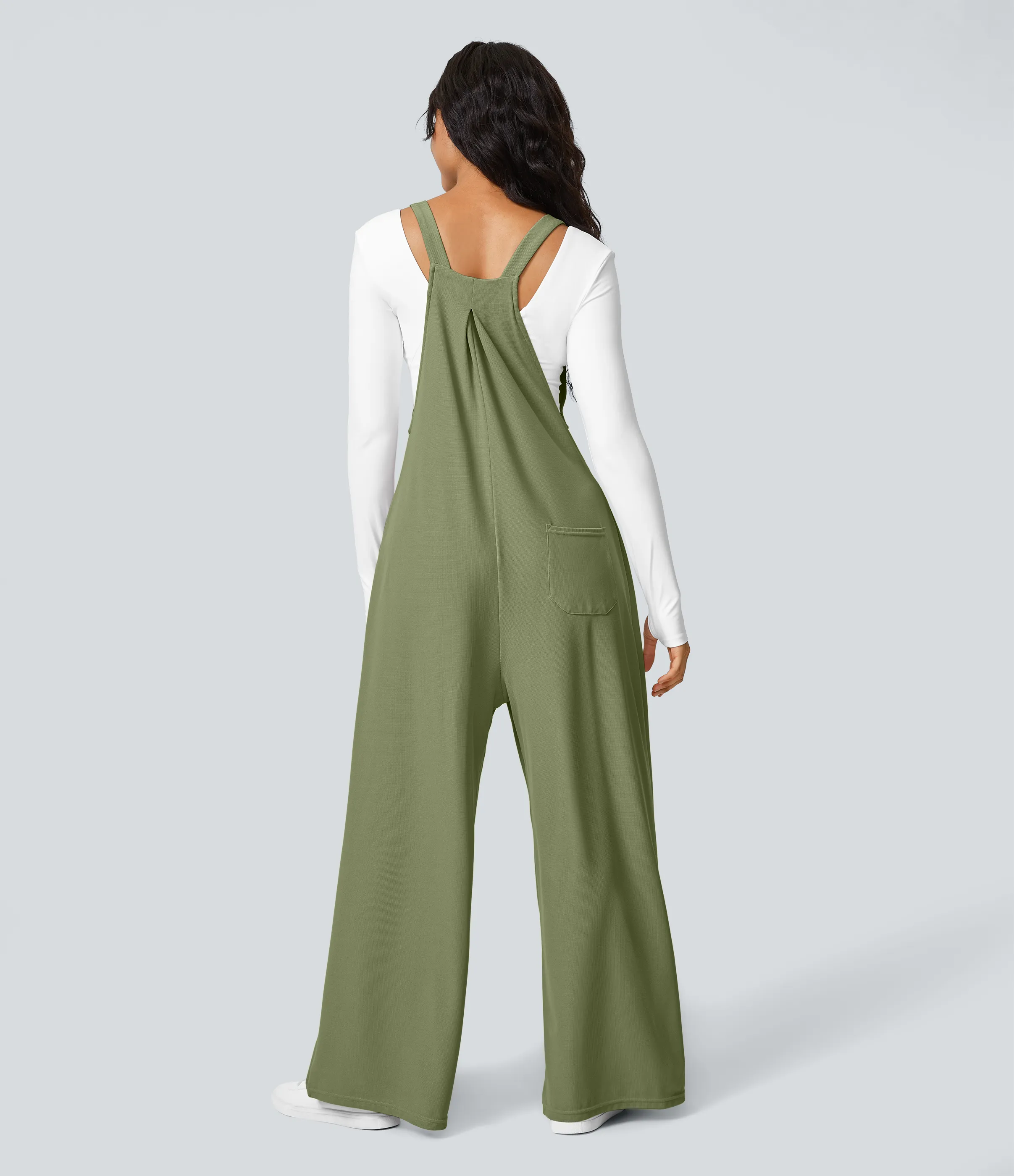Halara Overol botón correa ajustable bolsillo múltiple gofre plisado - Loden Green - XS(tall) sold by Halara product image thumbnail 4