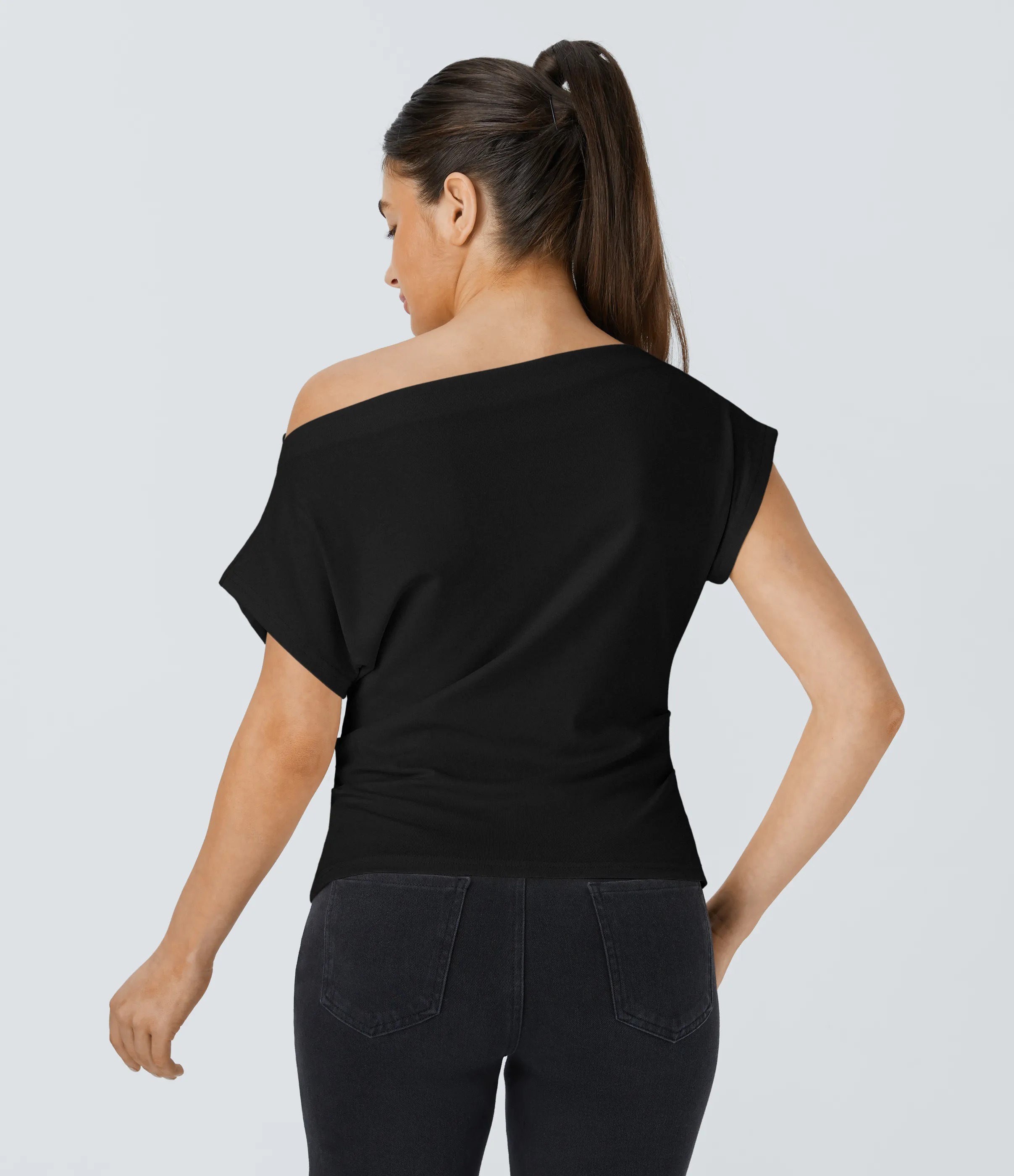 Halara Blusa fruncida manga corta sin hombro - Black - S sold by Halara product image thumbnail 3