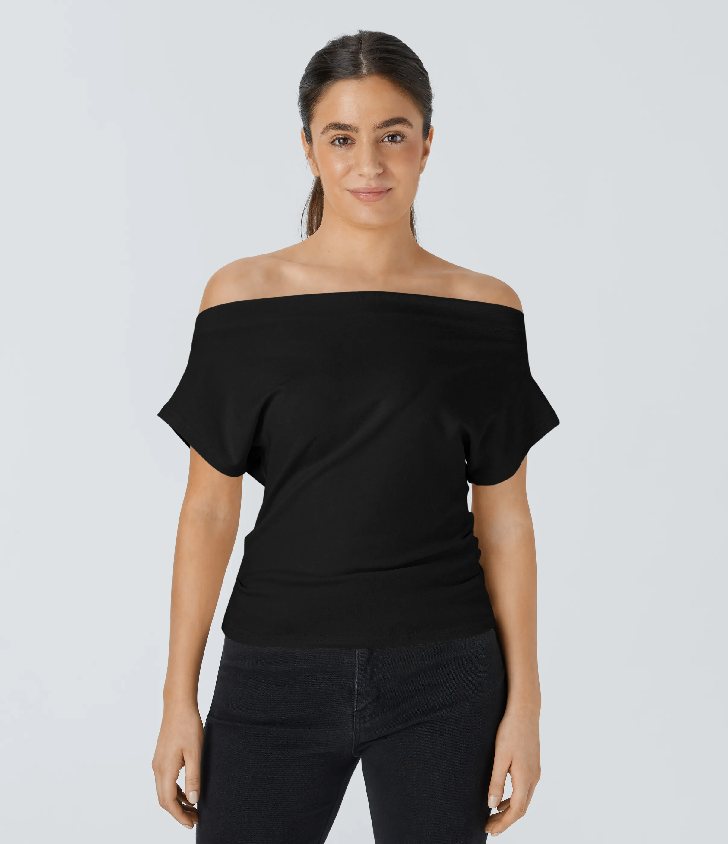 Halara Blusa fruncida manga corta sin hombro - Black - S sold by Halara product image thumbnail 5