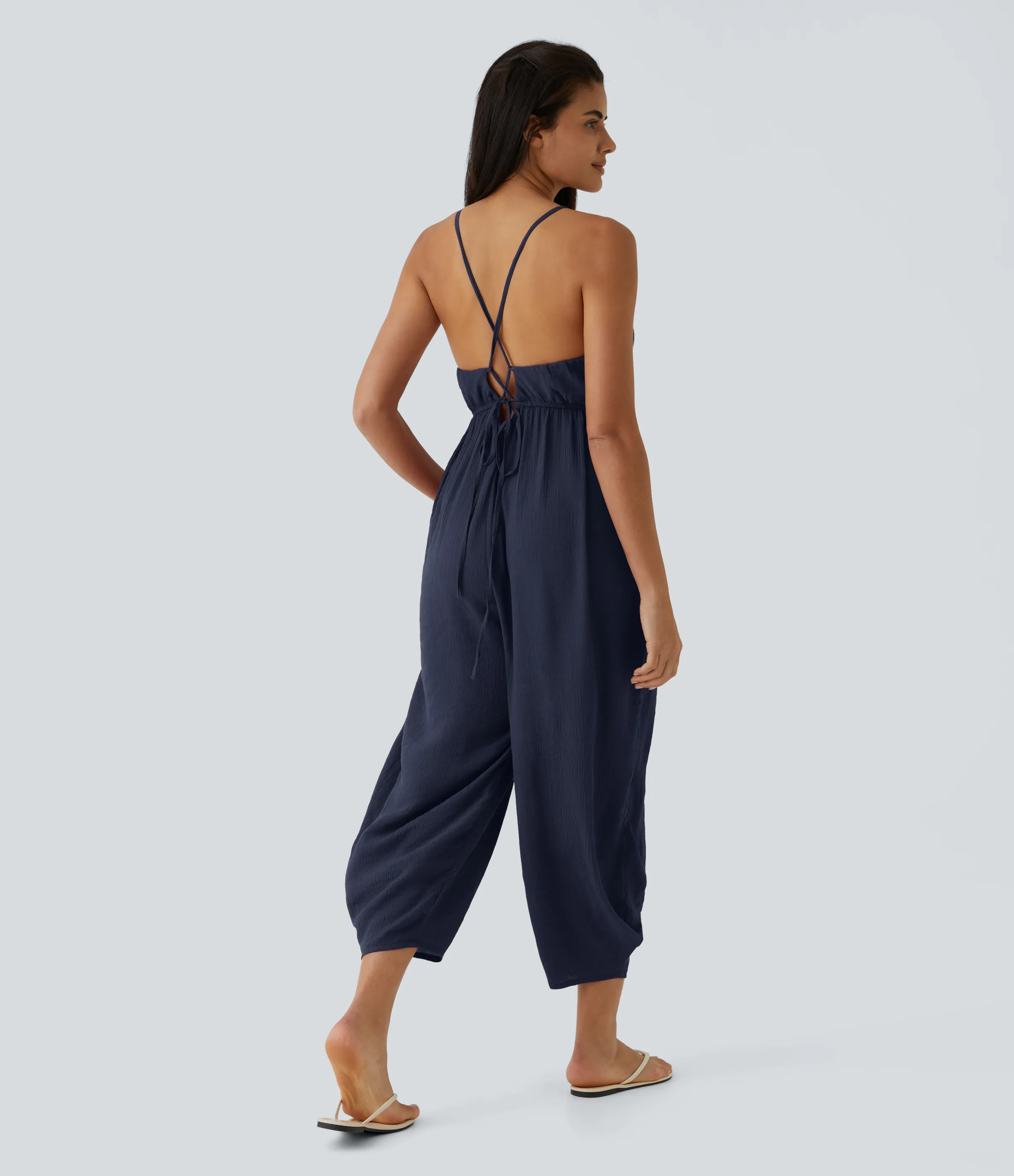 Halara Mono plisado con tirantes finos de espalda descubierta con bolsillo lateral y botones - Maritime Blue - XS(regular) sold by Halara product image thumbnail 3