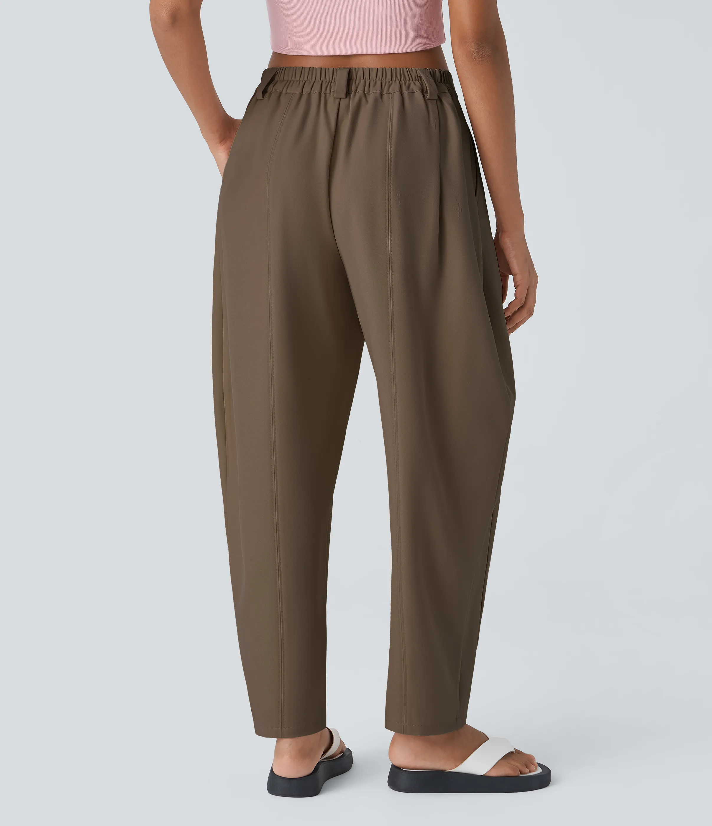 Halara Pantalón oficina pierna barril bolsillo lateral plisado tiro medio - Shitake - L(petite) sold by Halara product image thumbnail 3