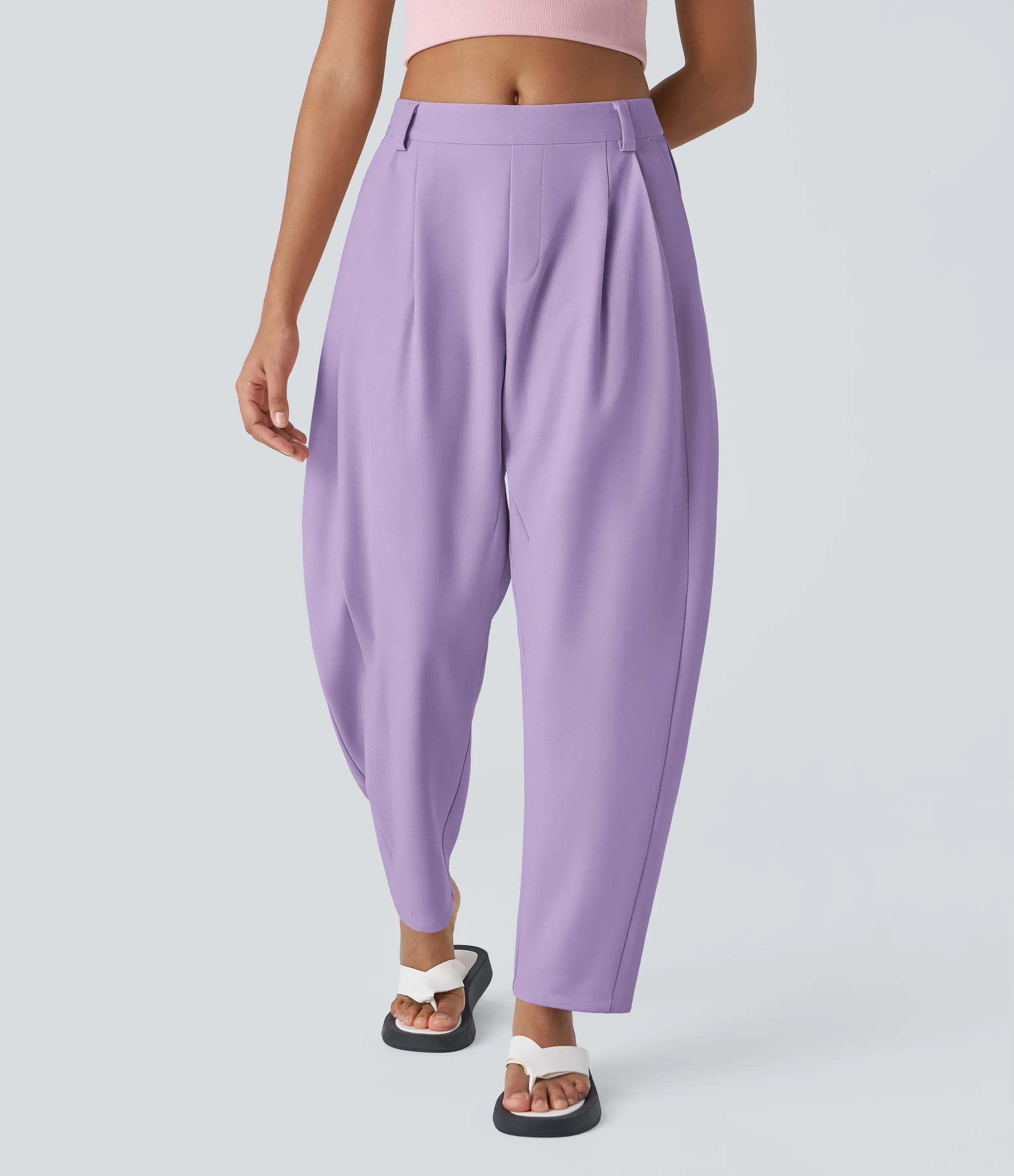Halara Pantalón oficina pierna barril bolsillo lateral plisado tiro medio - Lilac Breeze - L(regular) sold by Halara