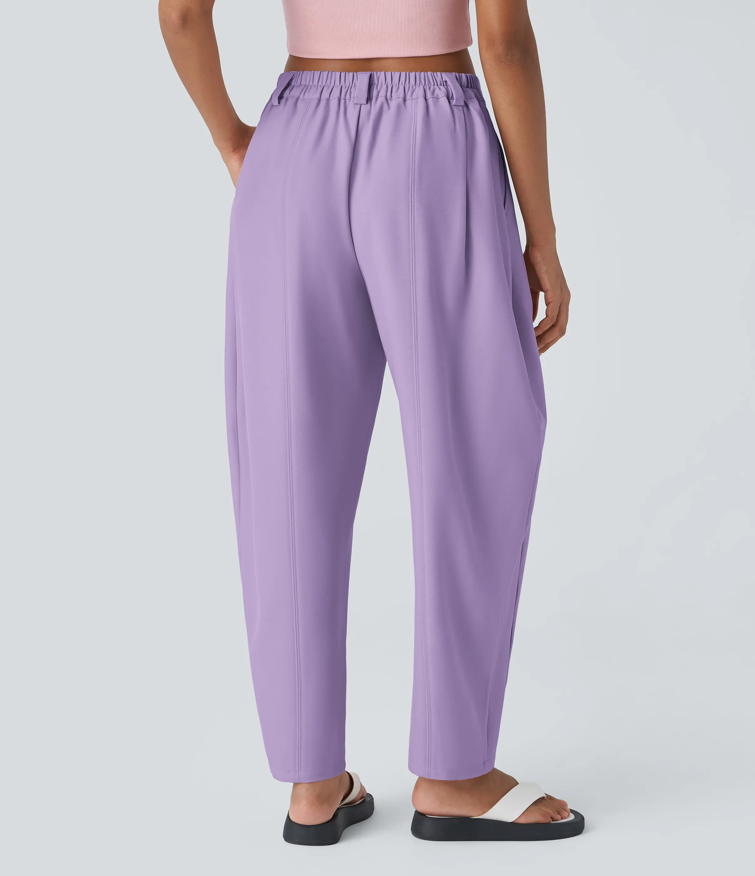 Halara Pantalón oficina pierna barril bolsillo lateral plisado tiro medio - Lilac Breeze - L(regular) sold by Halara product image thumbnail 3