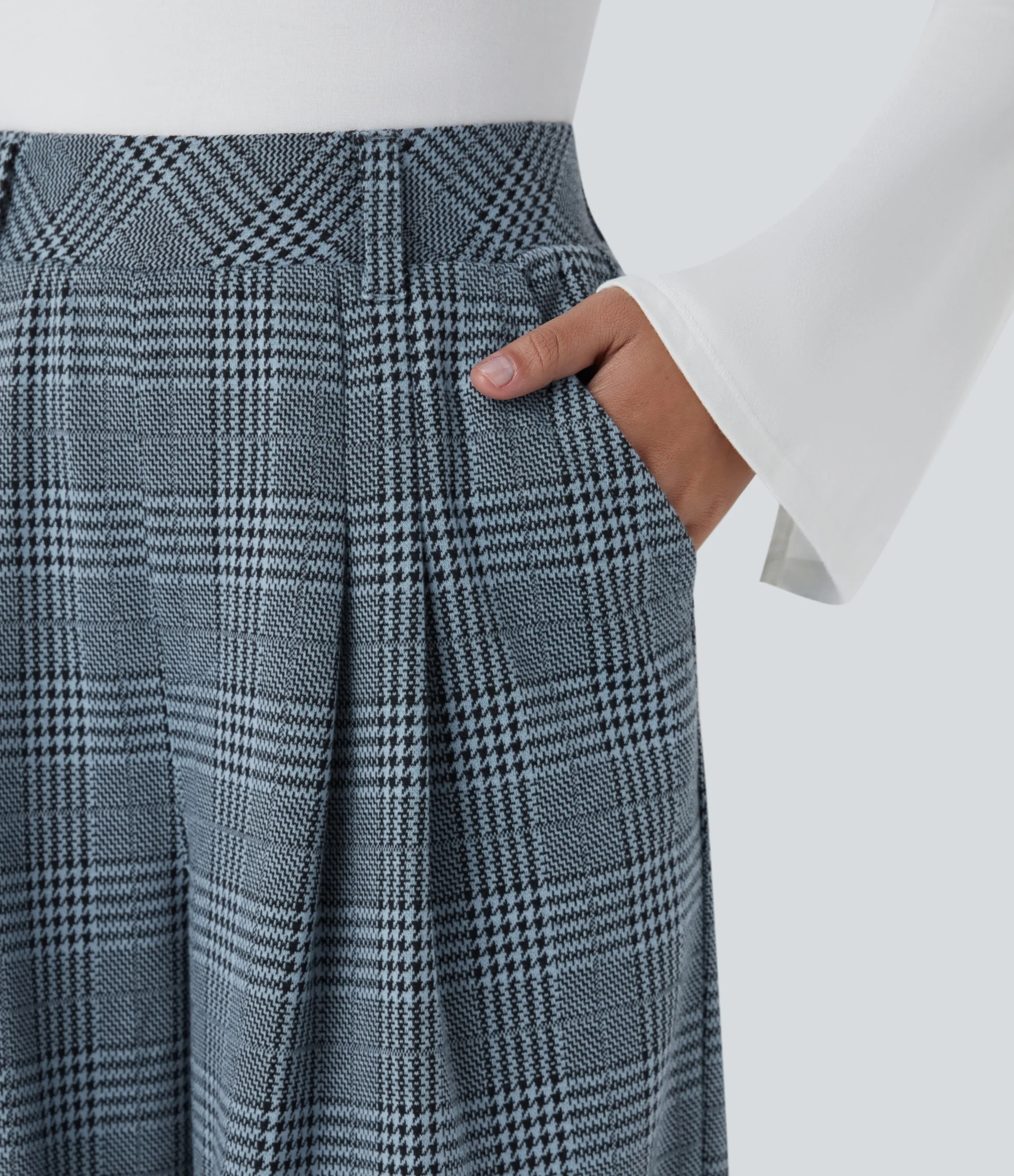 Halara Pantalón tiro alto bolsillo lateral pierna ancha estampado pata gallo - Grey Houndstooth Plaid - XS(regular) sold by Halara product image thumbnail 5