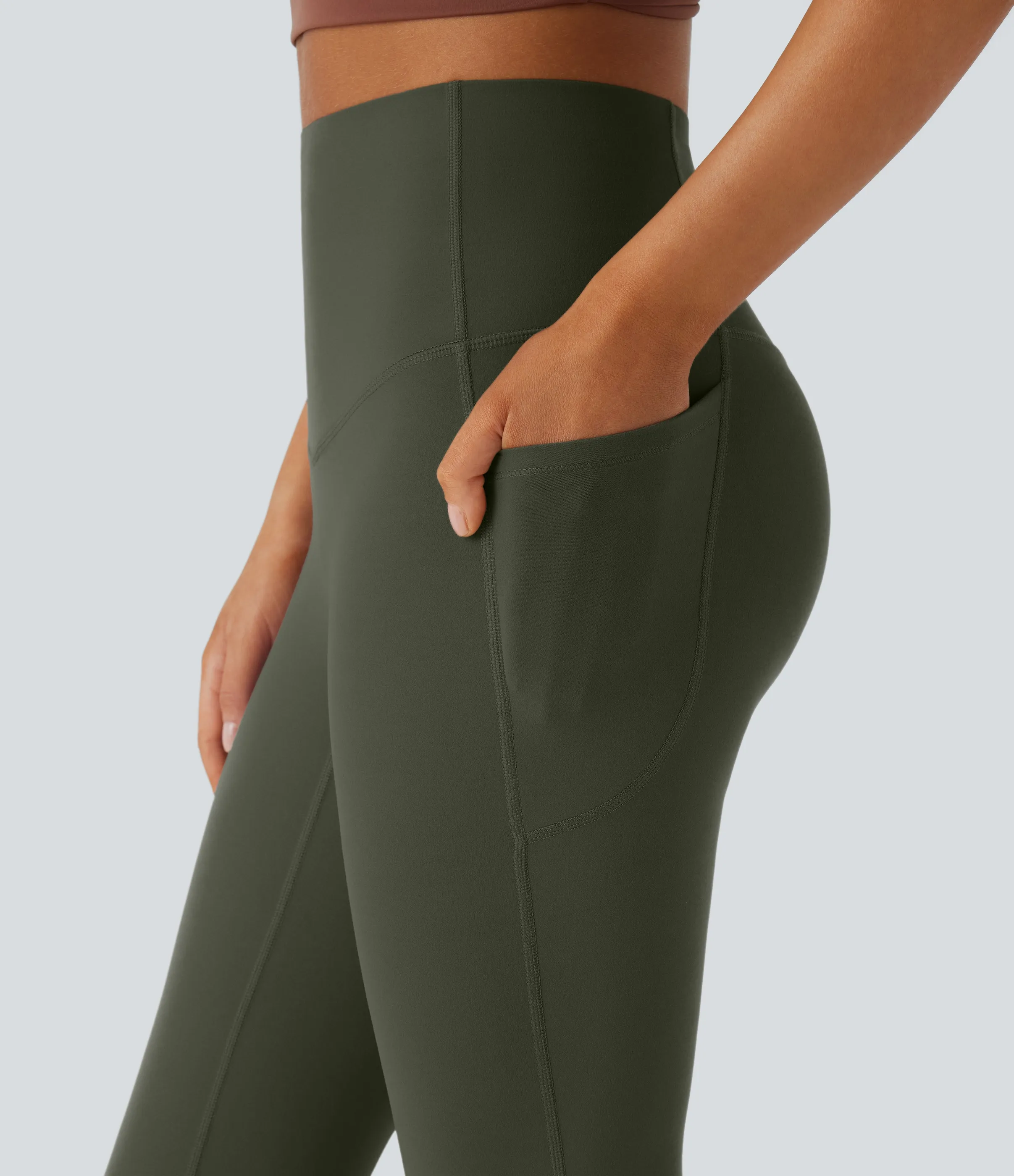 Halara Leggings SoCinched UltraSculpt yoga Bootcut tiro alto control abdomen bolsillo lateral moldeador - Deep Woodland Green - M(ultratall) sold by Halara product image thumbnail 5