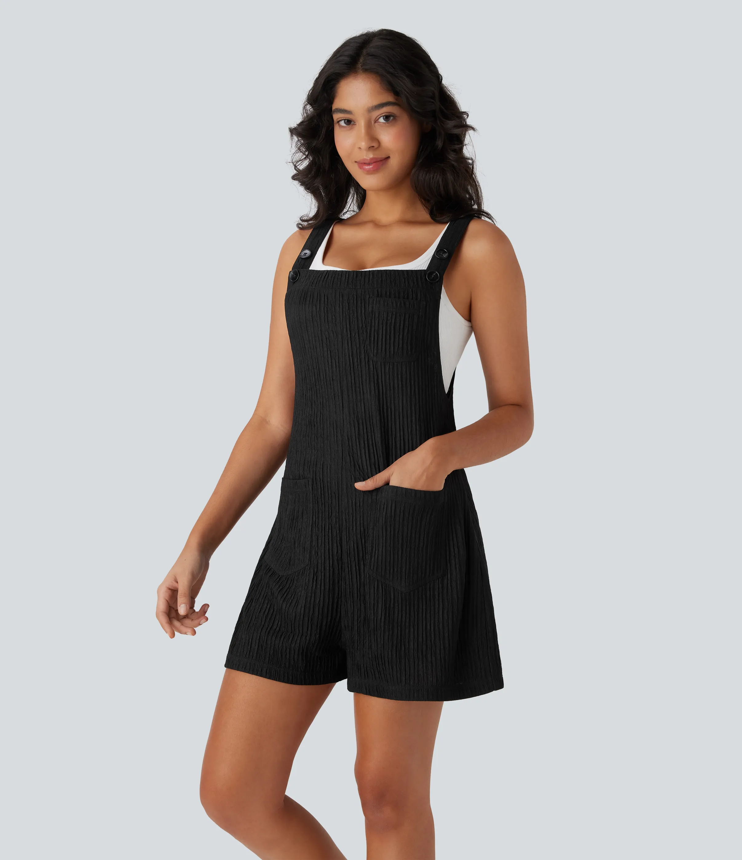 Halara Overol casual a rayas con tirantes ajustables, bolsillos y botones - Black - XL(regular) sold by Halara product image thumbnail 2