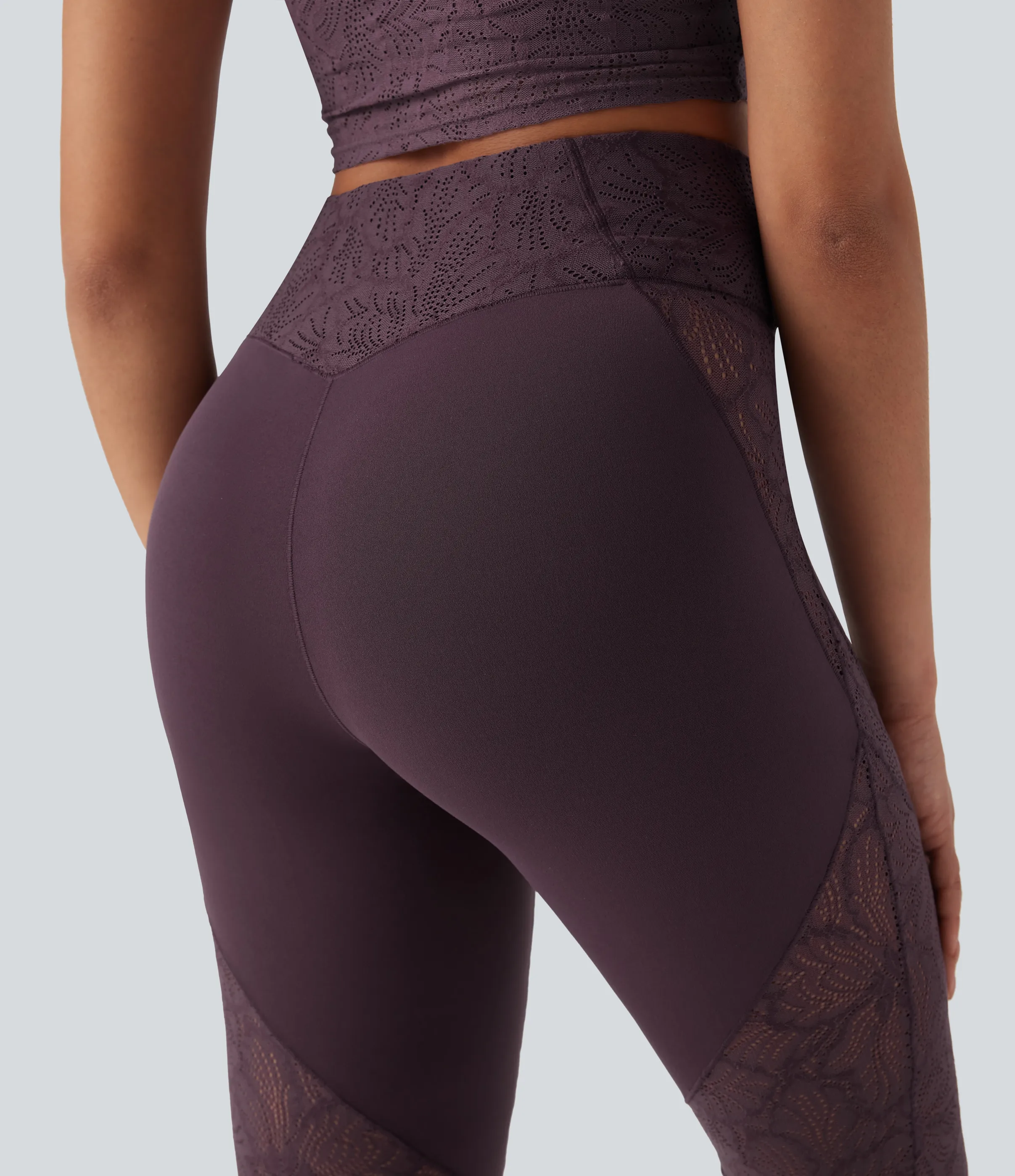Halara Leggings de yoga acampanados Softlyzero™ de tiro alto con encaje en contrast y bolsillos traseros cruzados - Dusky Evening purple - S(regular) sold by Halara product image thumbnail 5
