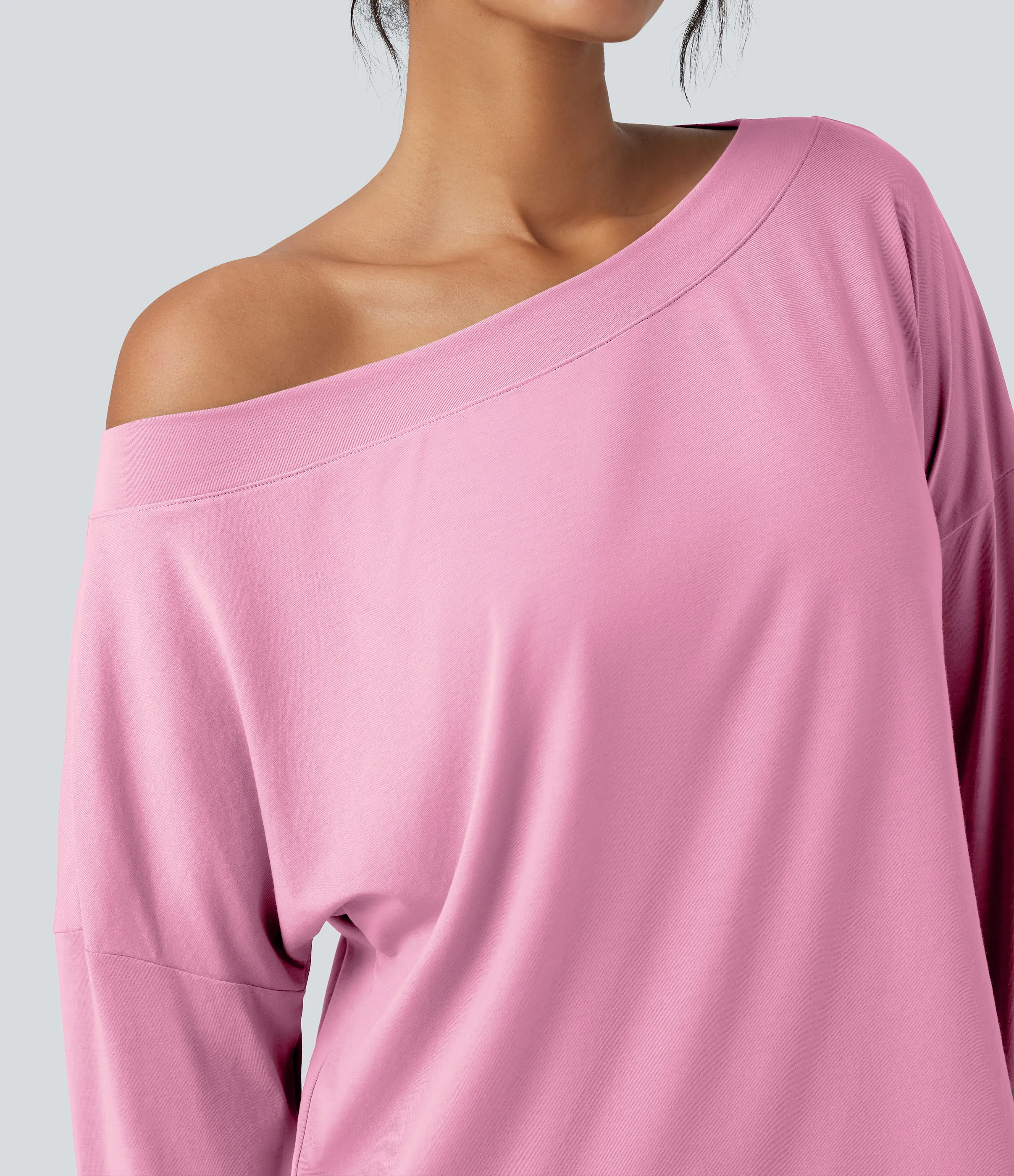 Halara Top deportivo de yoga de secado rápido de manga larga con hombro asimétrico, dobladillo curvo y abertura para el pulgar - Pink Frosting - M sold by Halara product image thumbnail 5