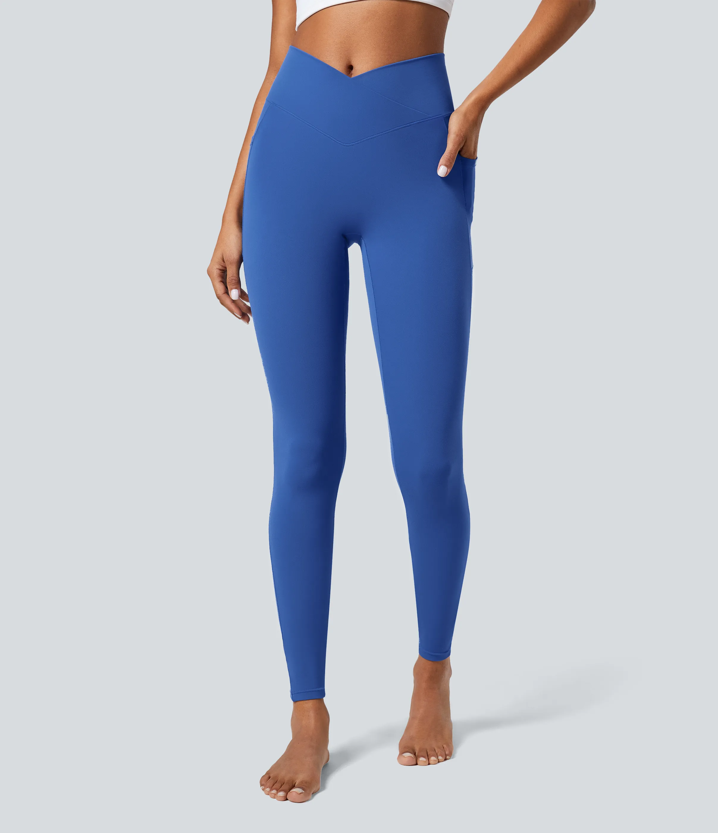 Halara Leggings Softlyzero™ liso bolsillo cruzado - Beaucoup Blue - XS(full_length) sold by Halara