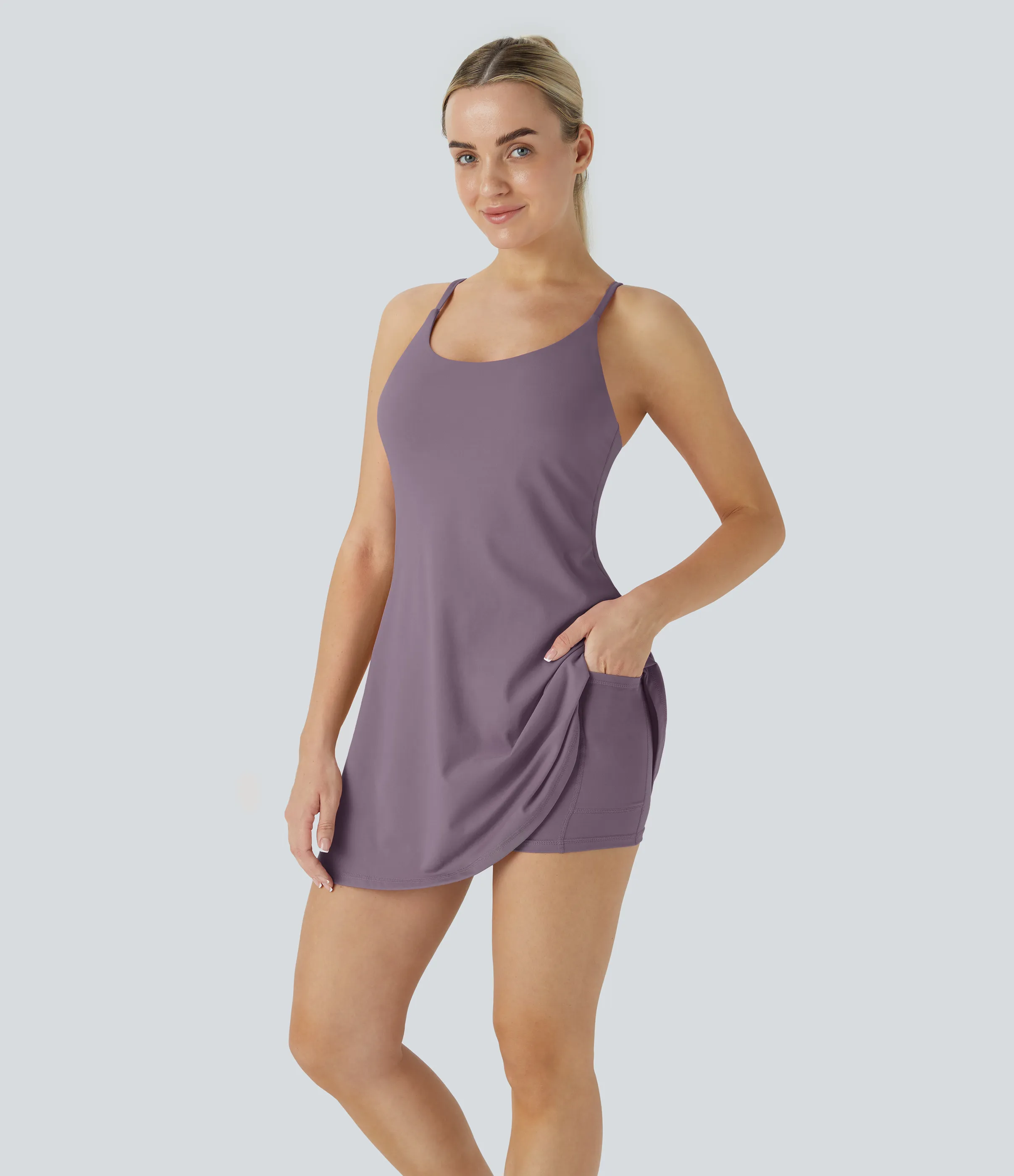 Halara Vestido deportivo SoftlyZero™ Plush afelpado sin espalda en copas D-F - Tulip Purple - XS sold by Halara product image thumbnail 4