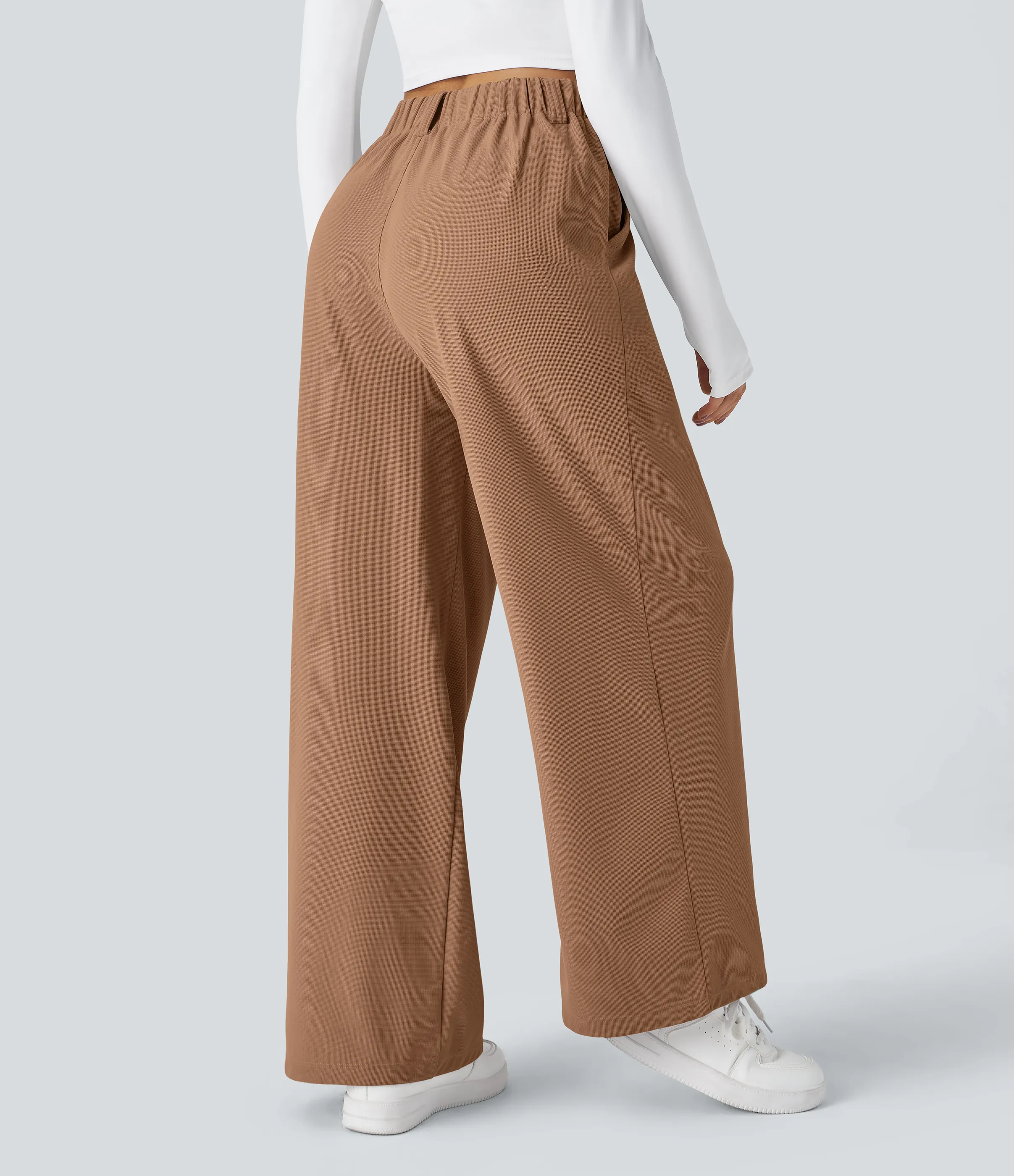 Halara Pantalones Halara Flex™ de oficina anchos plisados de tiro alto con bolsillos en tela tipo gofre - Macchiato - XS(petite) sold by Halara product image thumbnail 3