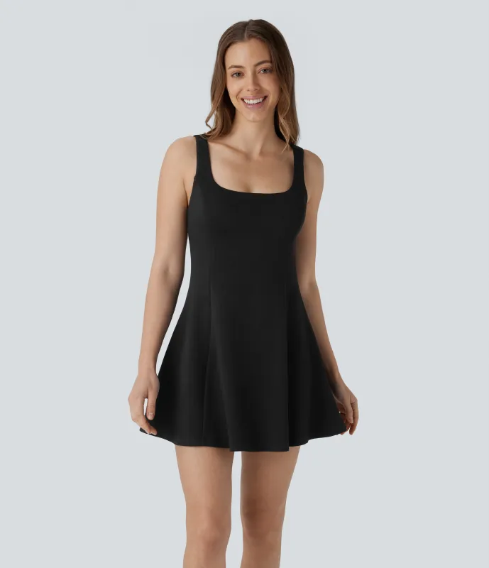 Halara Mini Vestido patinadora deportiva 2 piezas cuello cuadrado sin mangas bolsillo lateral - Black - S sold by Halara