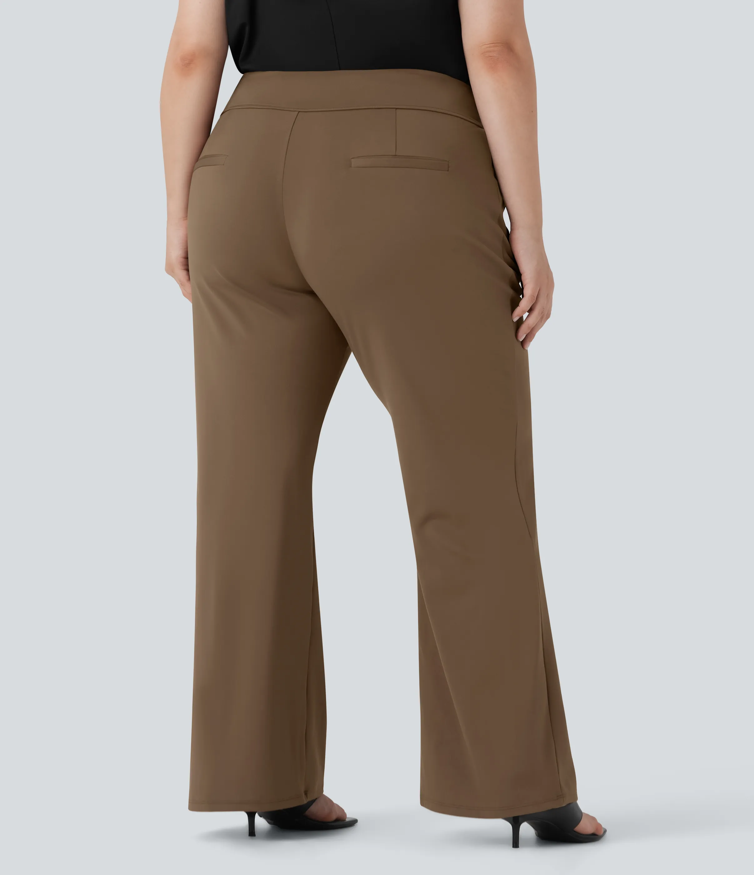 Halara Pantalón Halara Flex™ oficina acampanado tiro alto talla grande bolsillo lateral cremallera - Sepia - 2X(regular) sold by Halara product image thumbnail 3