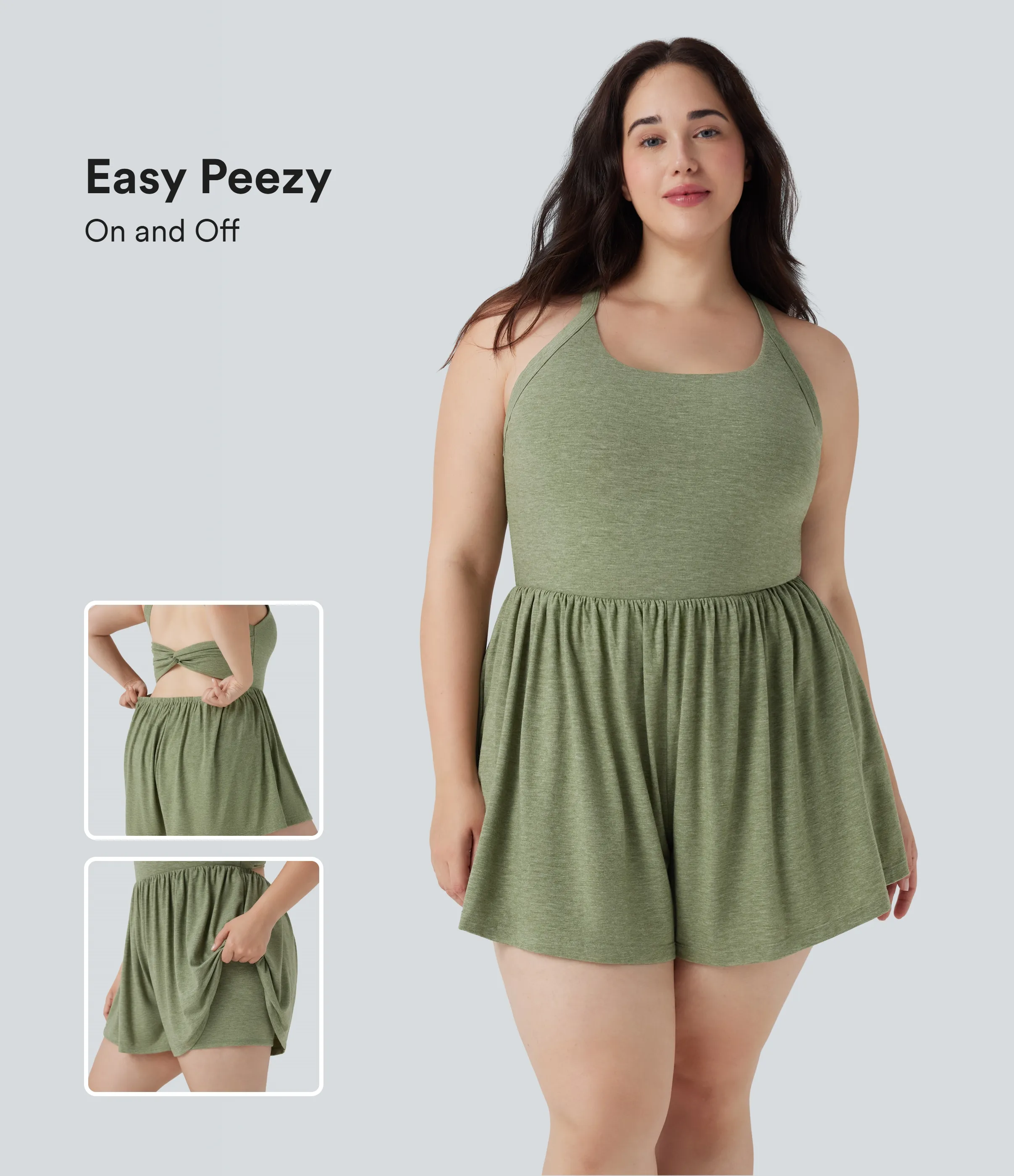 Halara Mono 2 en 1 talla grande sin espalda bolsillo - Edición Easy Peezy - Light Green Floral Yarn - 2X sold by Halara product image thumbnail 2