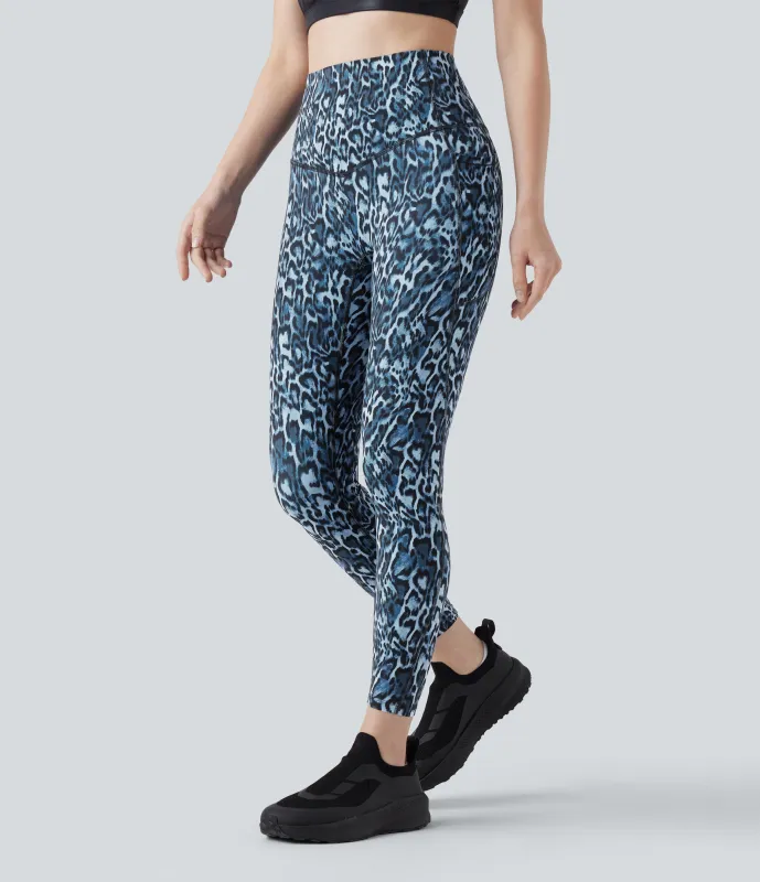 Halara Leggings de yoga Halara UltraSculpt™ con estampado de leopardo, cintura alta, control de abdomen y bolsillos - Black and Blue Leopard - XL(7/8) sold by Halara