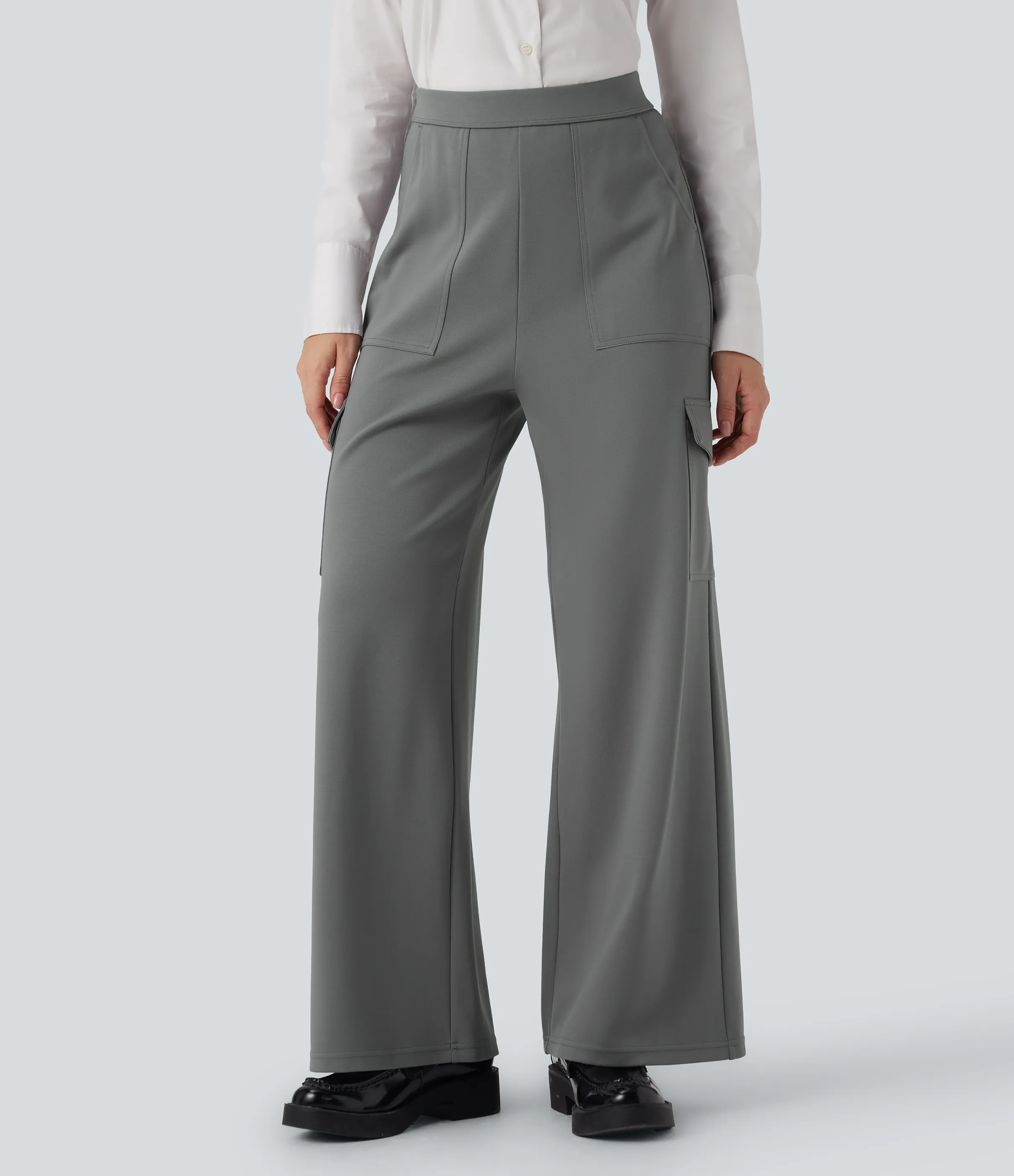 Halara Pantalones de oficina cargo Halara Flex™ de tiro alto y pierna recta con bolsillos - Putty Gray - S(regular) sold by Halara