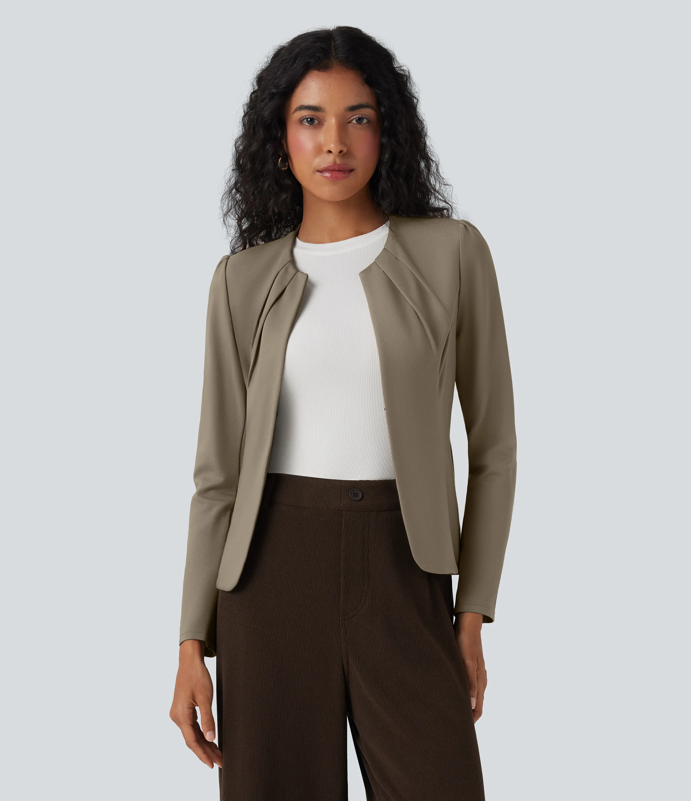 Halara Blazer con cuello redondo y cierre de gancho con ojal - Birch Brown - M sold by Halara product image thumbnail 2