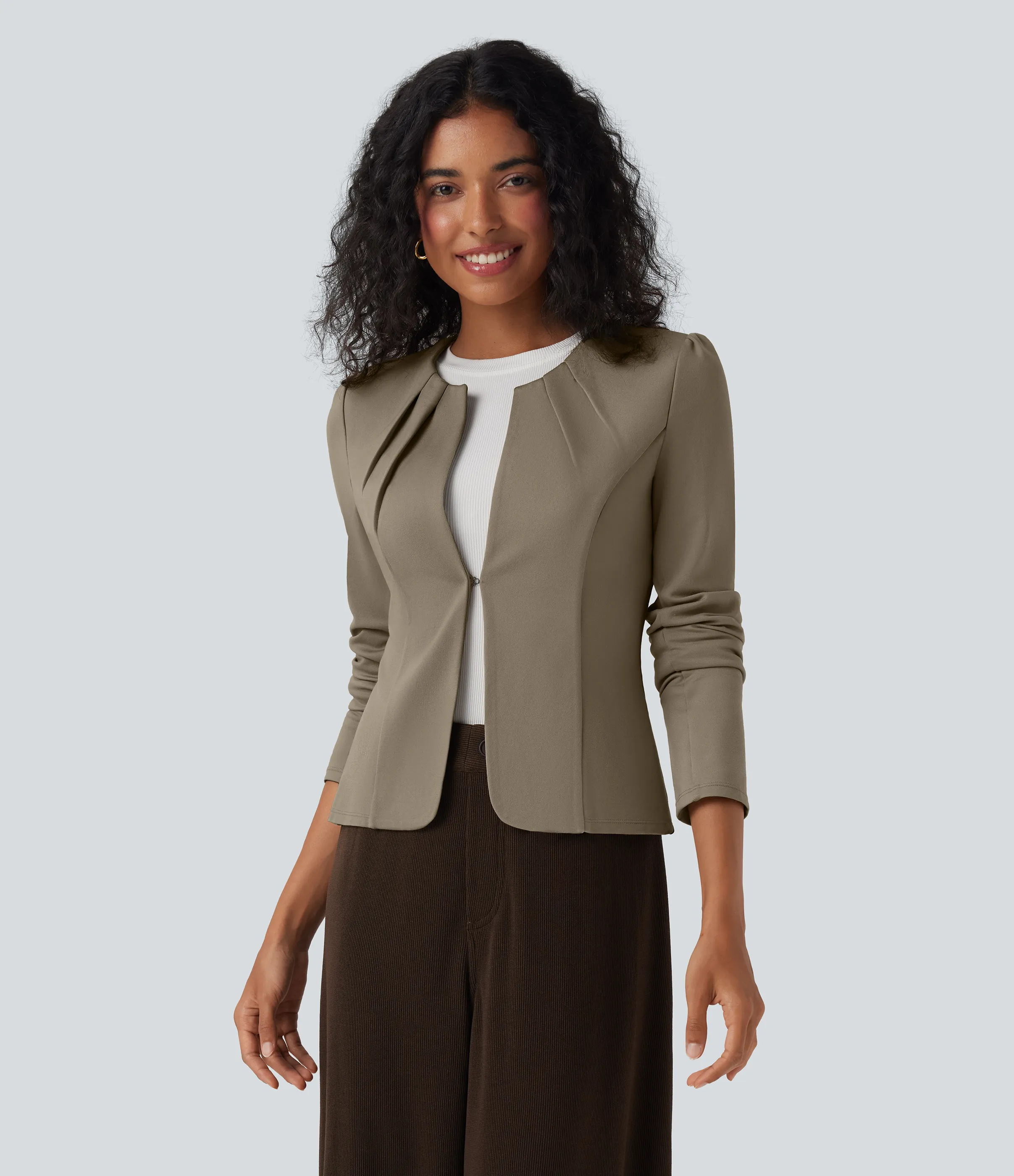 Halara Blazer con cuello redondo y cierre de gancho con ojal - Birch Brown - M sold by Halara product image thumbnail 4