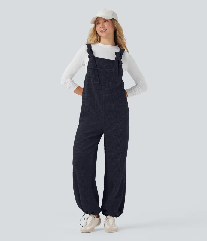 Halara Jumpsuit casual de chenilla con dobladillo ajustable y lazo frontal con bolsillos - Sky Captain - M(regular) sold by Halara