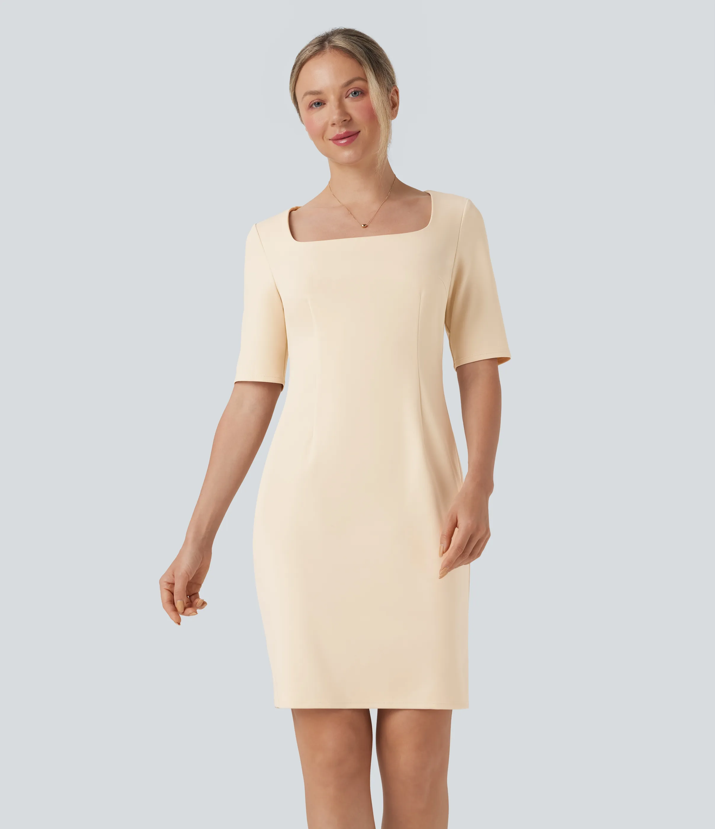 Halara Vestido de oficina ajustado de tubo con cuello cuadrado y media manga - Arctic Wolf - XL sold by Halara product image thumbnail 2