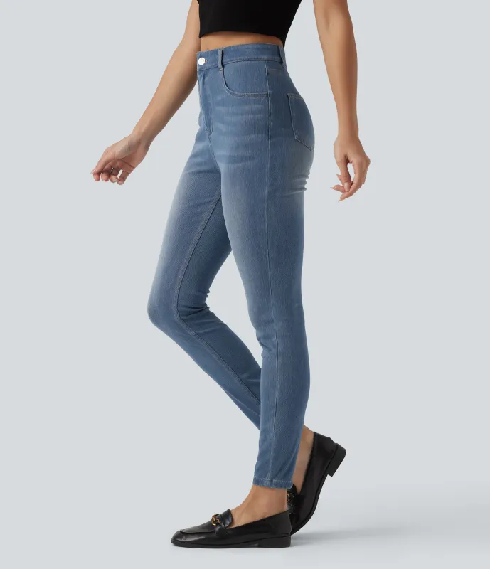 Halara Jeans ajustados casuales Halara Flex™ de tiro alto con bolsillos - Blue Jasper Denim - M(regular) sold by Halara