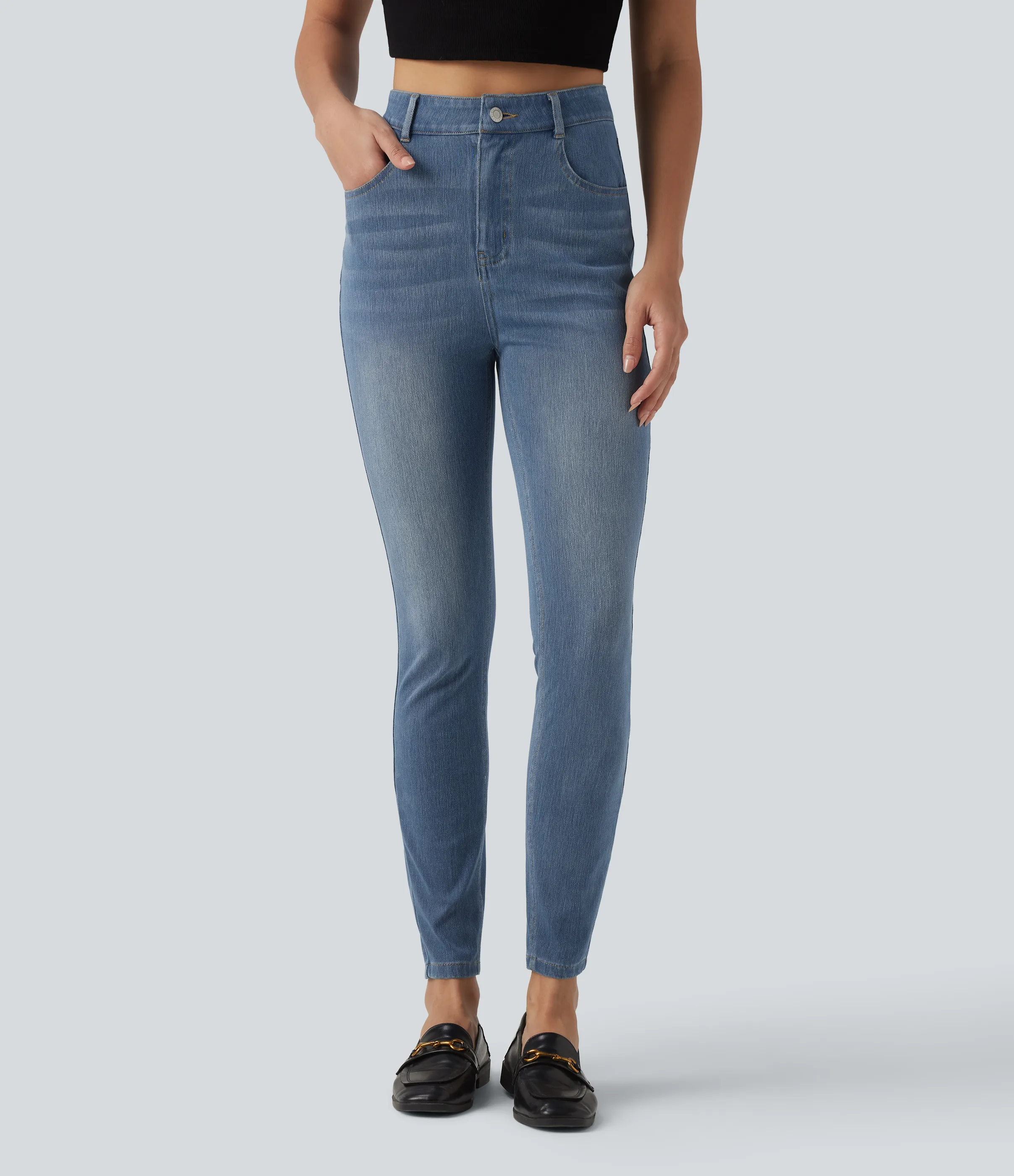 Halara Jeans ajustados casuales Halara Flex™ de tiro alto con bolsillos - Blue Jasper Denim - M(regular) sold by Halara product image thumbnail 4