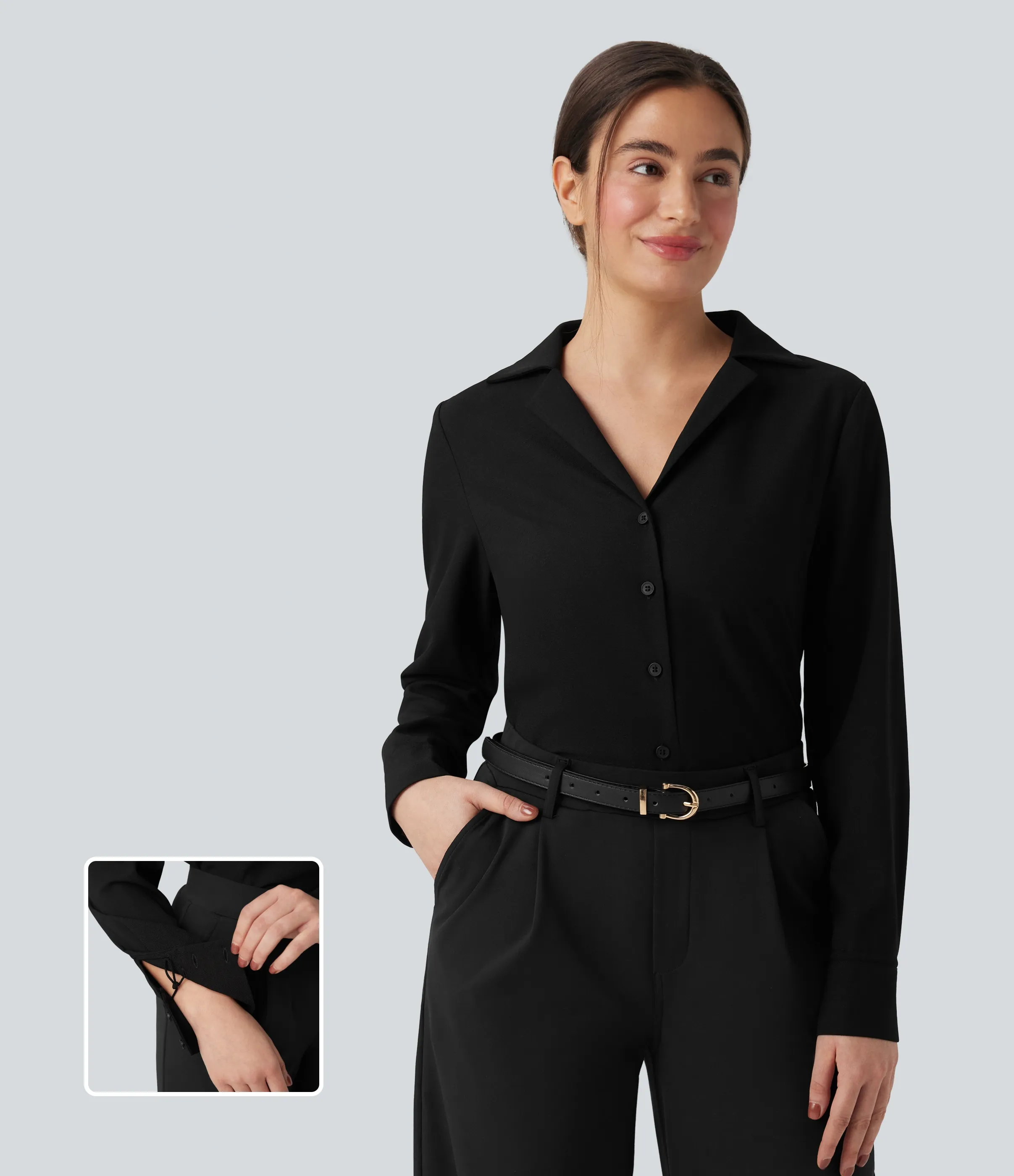 Halara Camisa de oficina de manga larga con dobladillo curvo - Black - S sold by Halara product image thumbnail 2