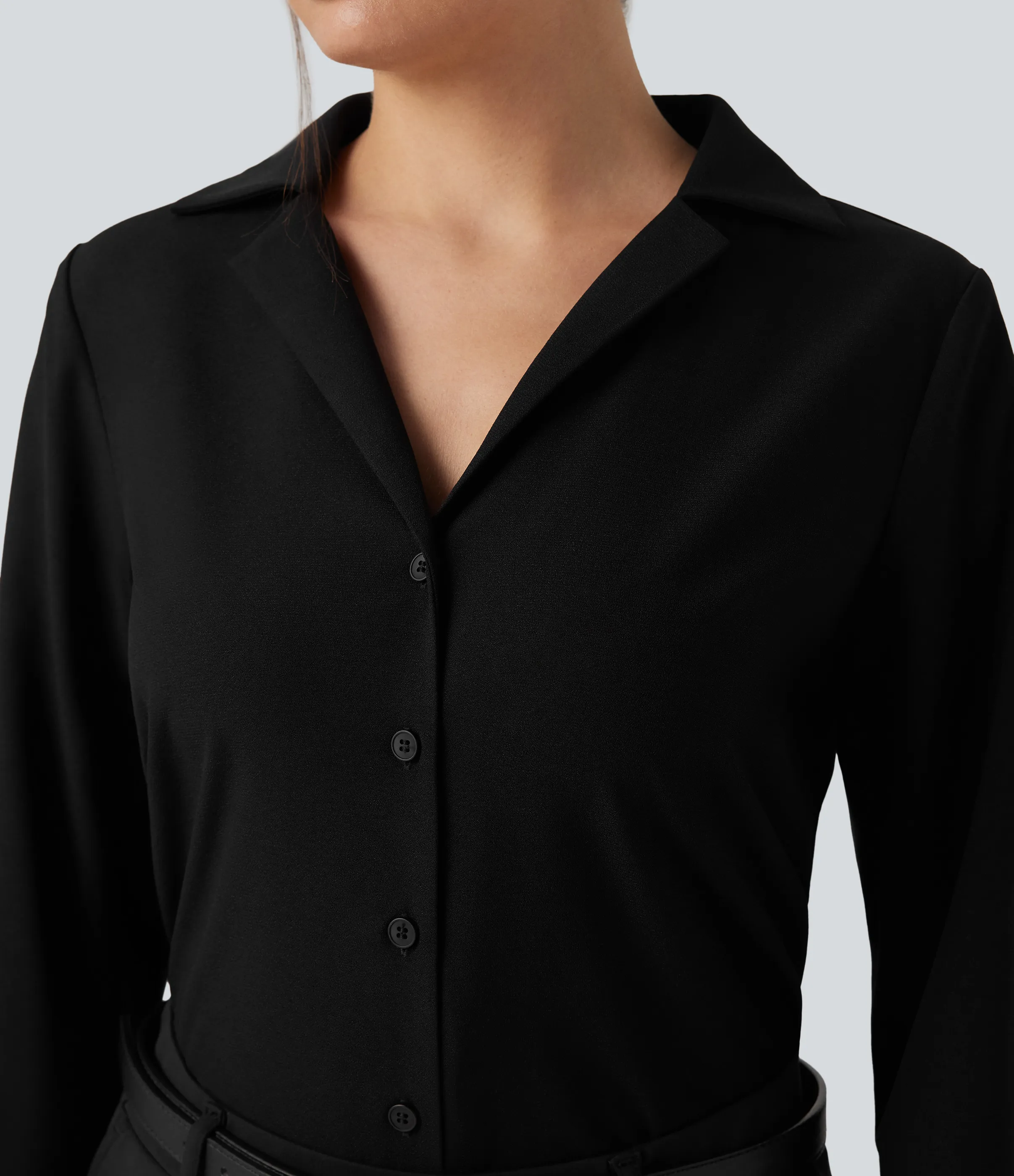 Halara Camisa de oficina de manga larga con dobladillo curvo - Black - S sold by Halara product image thumbnail 5