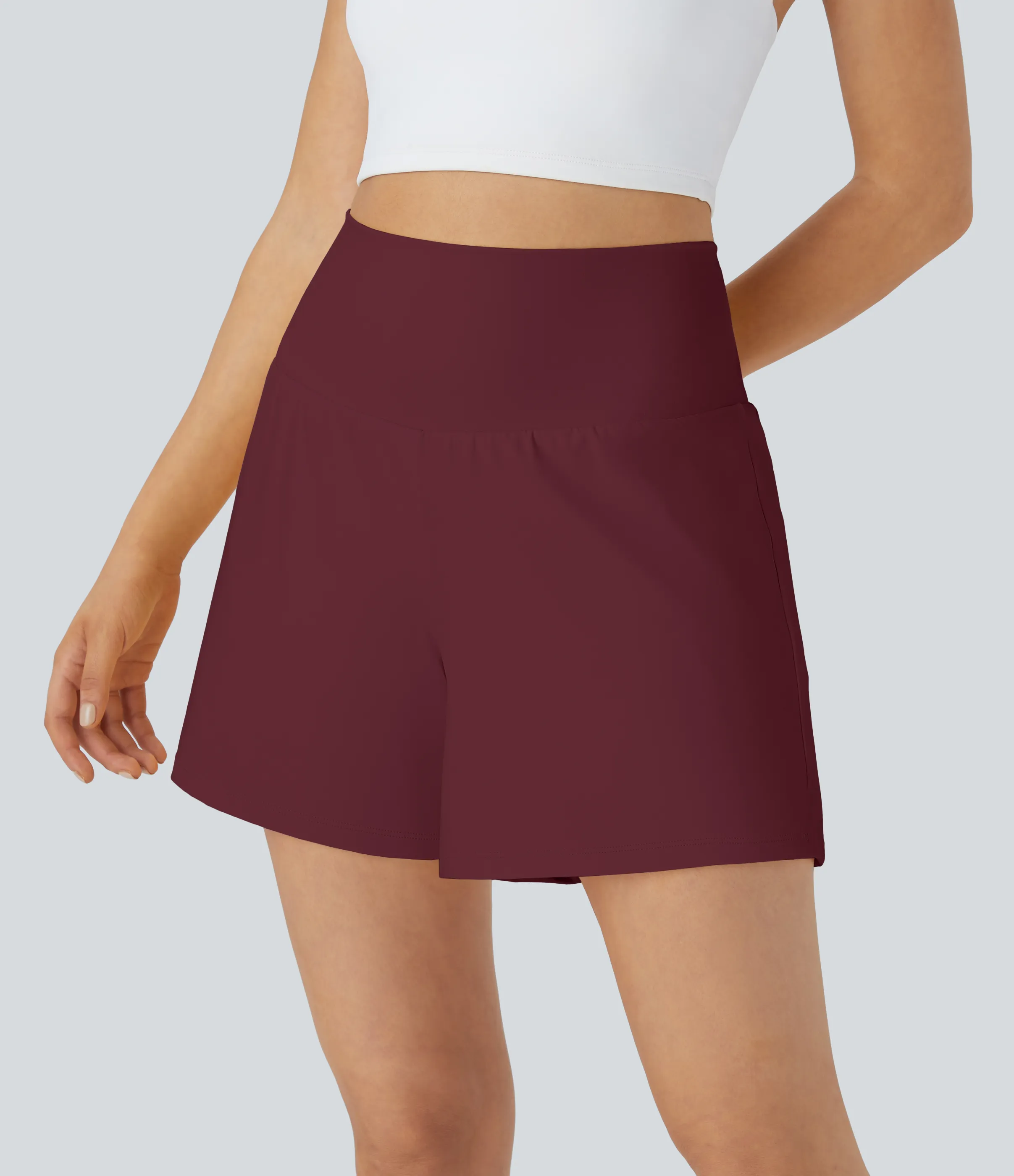 Halara Pantalón corto yoga 2 en 1 bolsillo trasero oculto tiro súper alto bolsillo lateral oculto 12.5cm-más largo - Zinfandel - L(Long) sold by Halara product image thumbnail 2