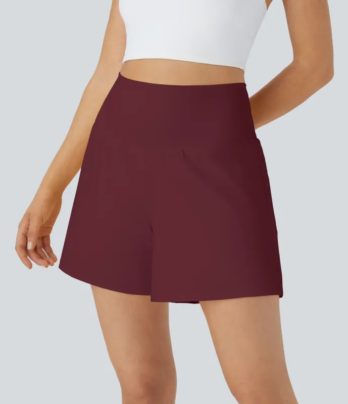 Halara Pantalón corto yoga 2 en 1 bolsillo trasero oculto tiro súper alto bolsillo lateral oculto 12.5cm-más largo - Zinfandel - XL(Long) made by Halara