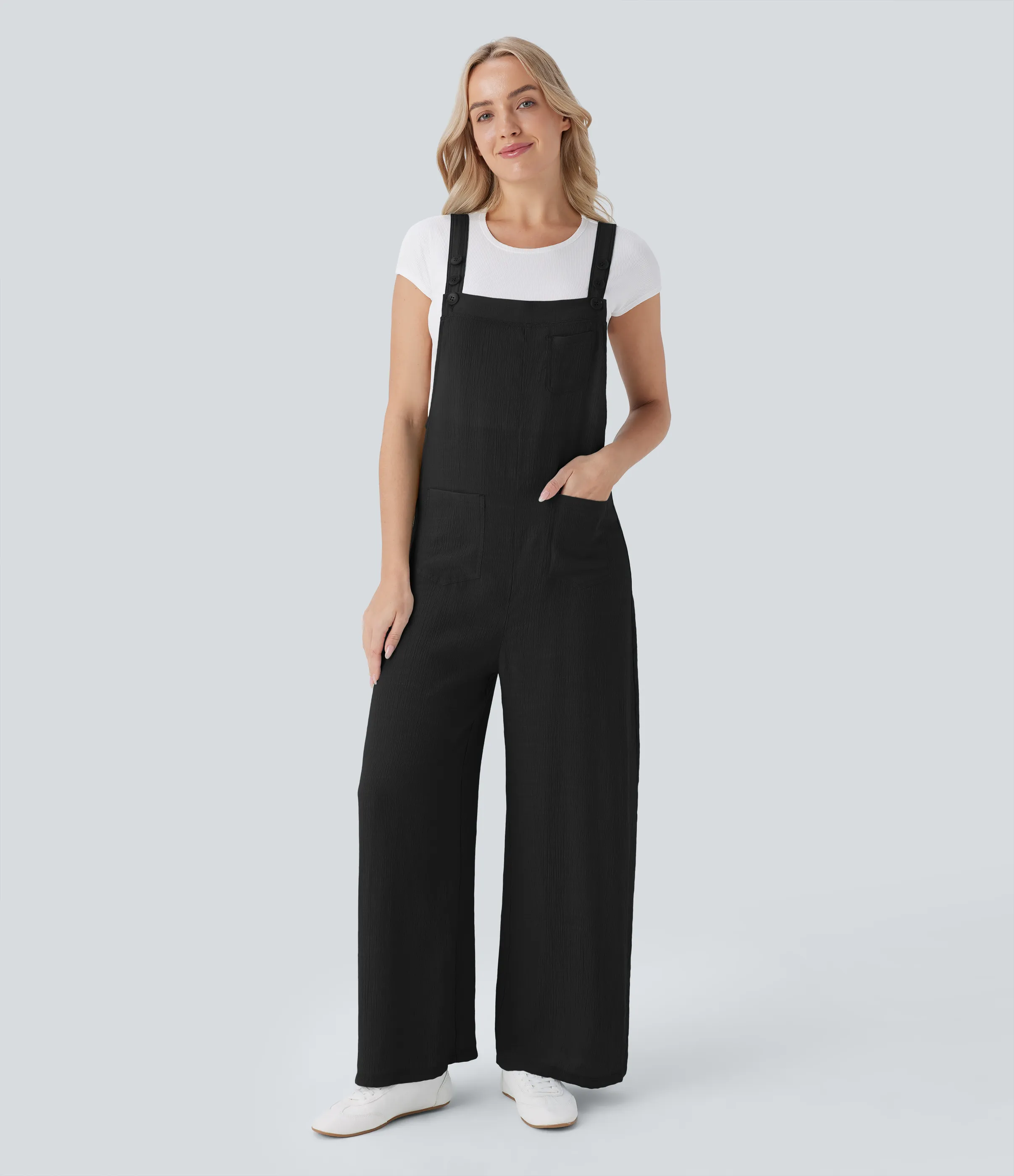 Halara Mono pierna ancha múltiple bolsillo botón correa ajustable - Black - XS(regular) sold by Halara product image thumbnail 2